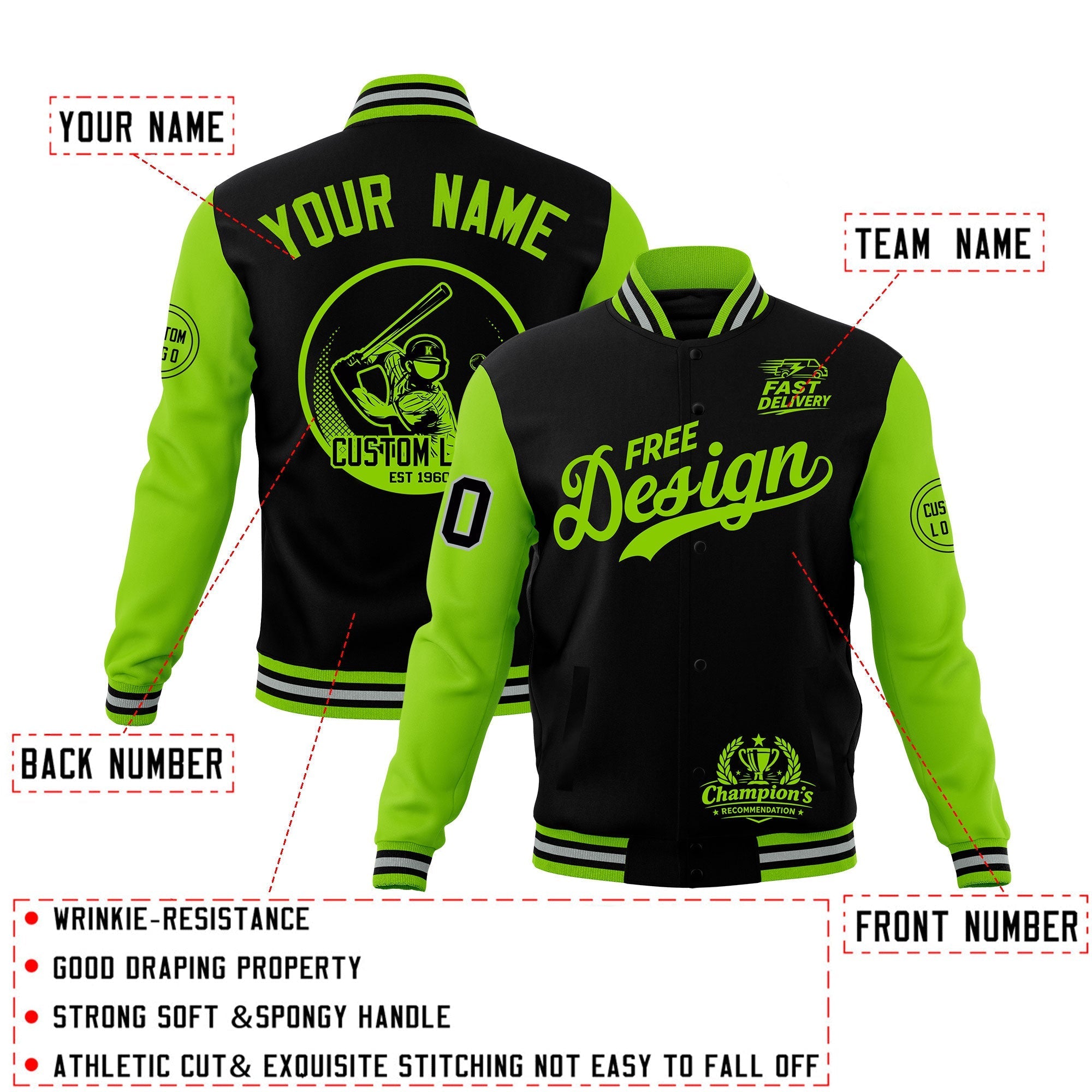 Custom Black Green Gray Classic Style Full-Snap Breathable Jacket| KXKSHOP