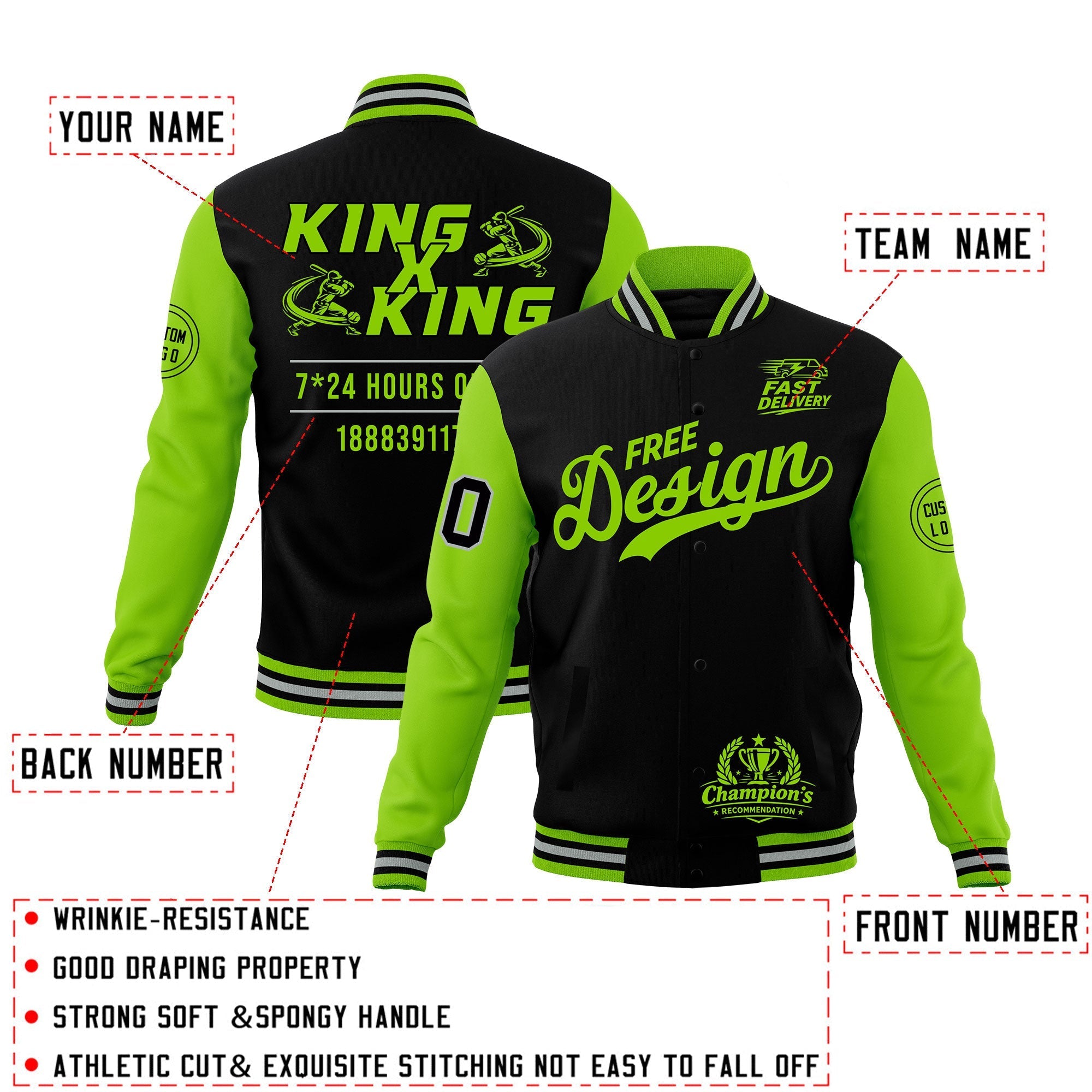 Custom Black Green Gray Classic Style Full-Snap Wrinkle-Resistant Jacket| KXKSHOP