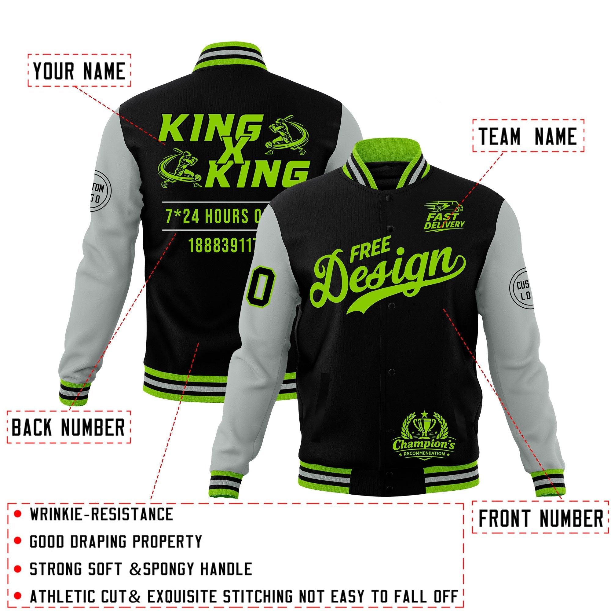 Custom Black Green Gray Classic Style Full-Snap Wrinkle-Resistant Jacket| KXKSHOP