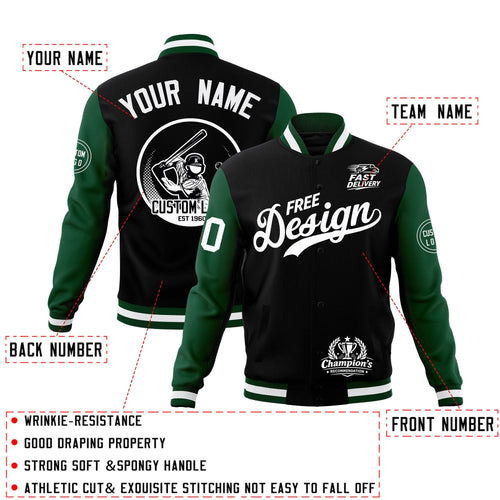 Custom Black Green White Classic Style Full-Snap Breathable Jacket| KXKSHOP