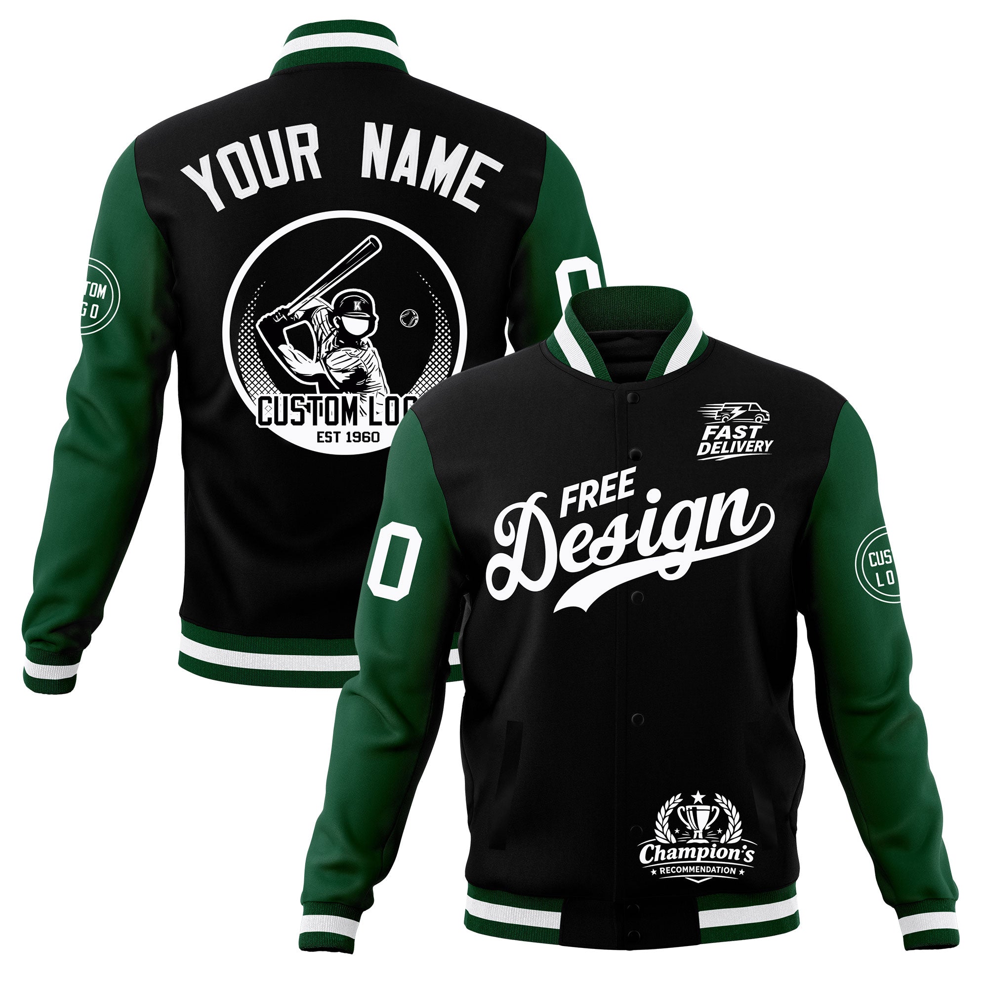 Custom Black Green White Classic Style Full-Snap Breathable Jacket| KXKSHOP