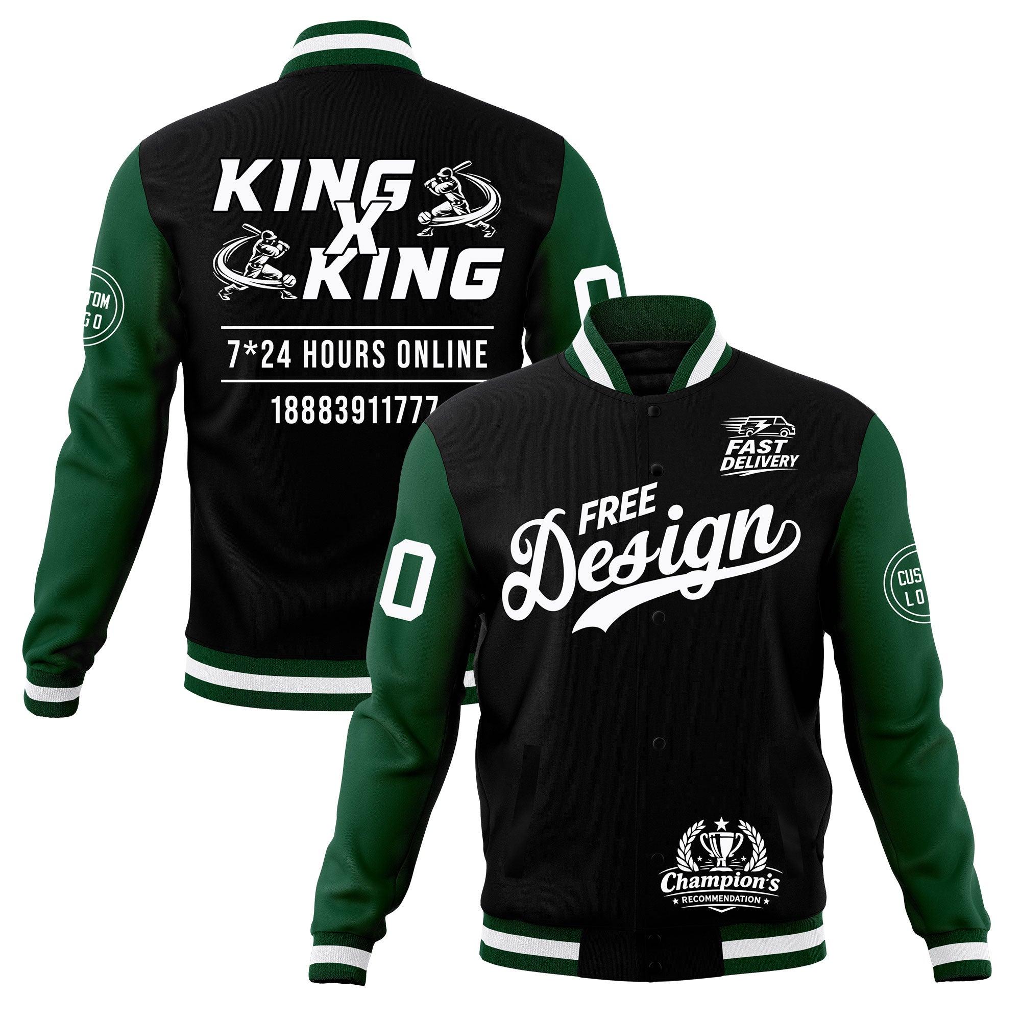 Custom Black Green White Classic Style Full-Snap Wrinkle-Resistant Jacket| KXKSHOP