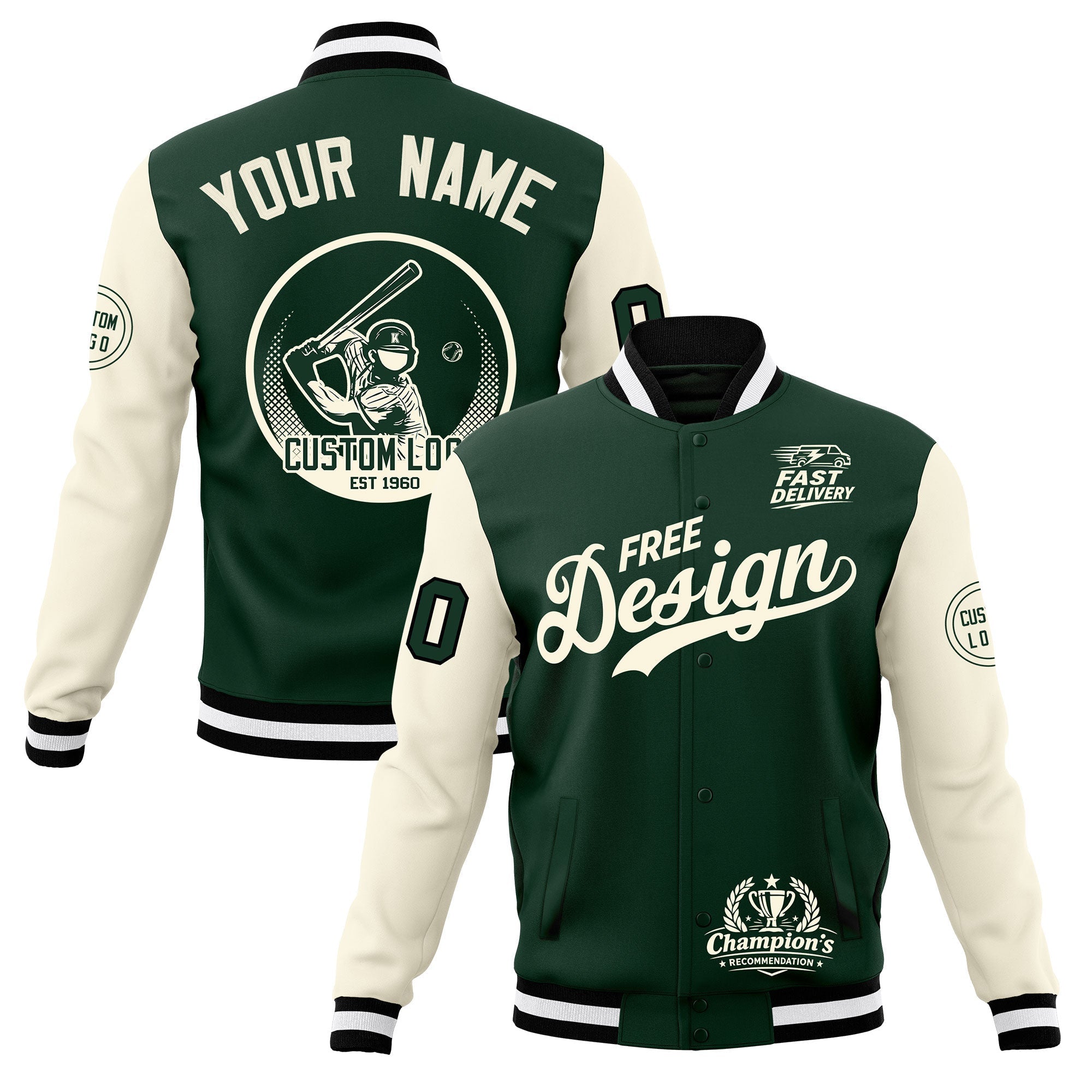 Custom Green Black White Classic Style Full-Snap Breathable Jacket| KXKSHOP