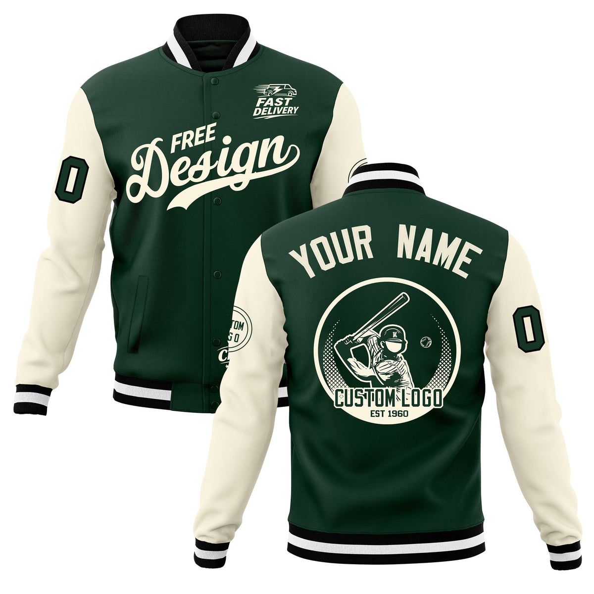Custom Green Black White Classic Style Full-Snap Breathable Jacket| KXKSHOP