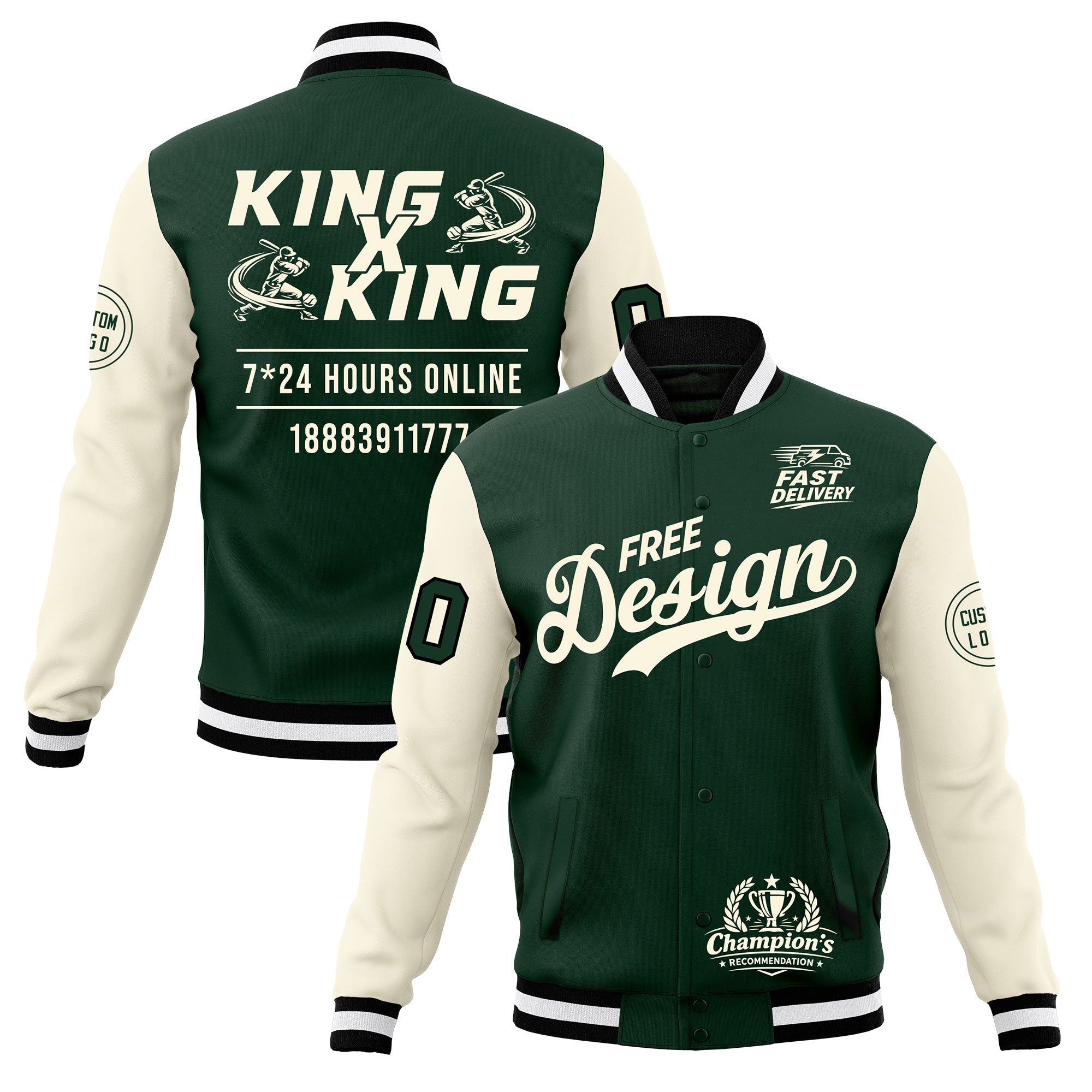 Custom Green Black White Classic Style Full-Snap Wrinkle-Resistant Jacket| KXKSHOP