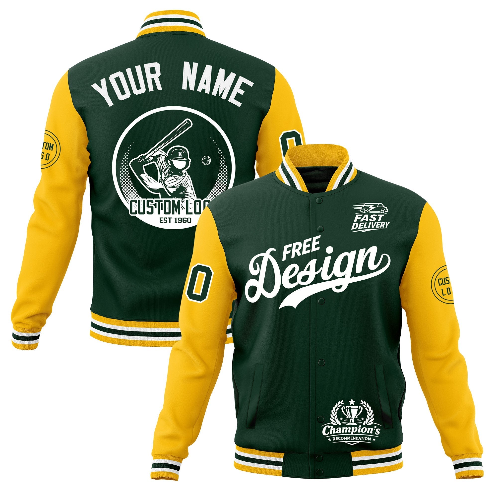 Custom Green Gold White Classic Style Full-Snap Breathable Jacket| KXKSHOP