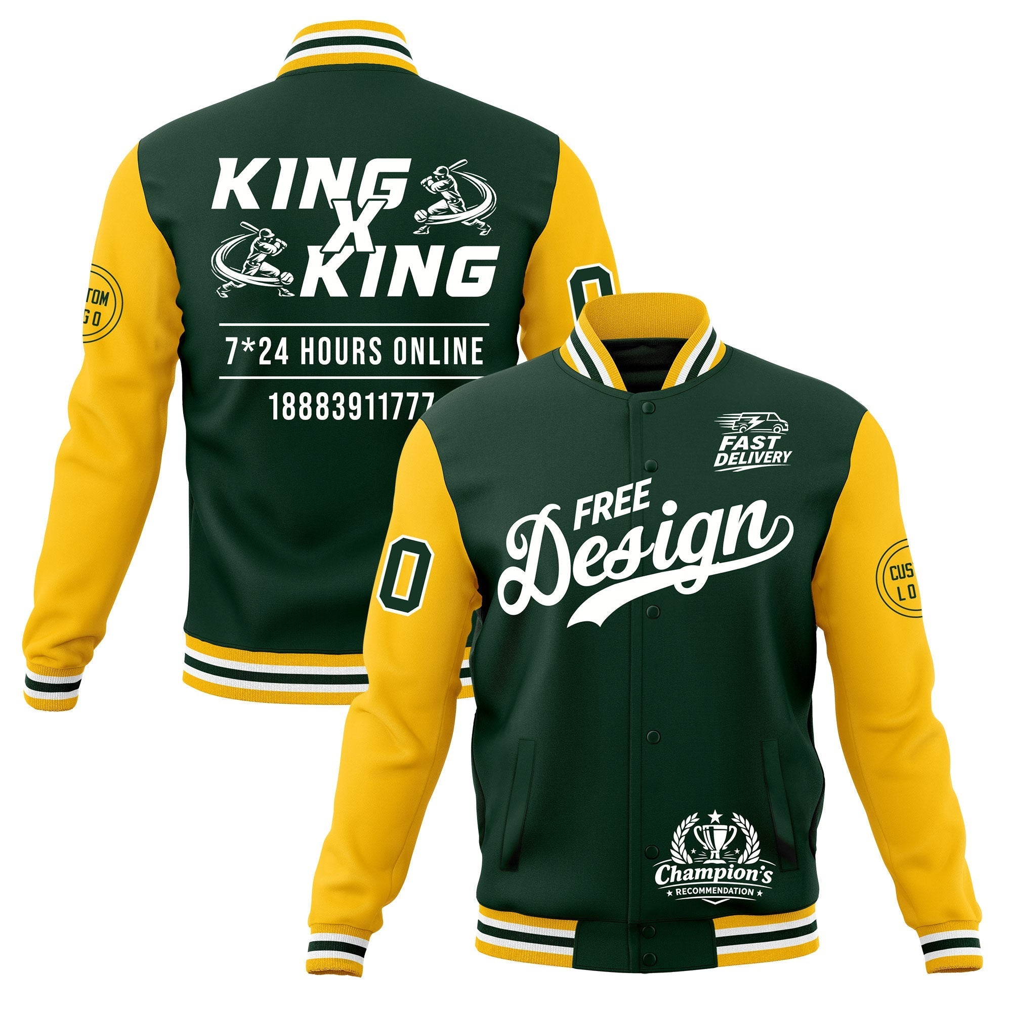 Custom Green Gold White Classic Style Full-Snap Wrinkle-Resistant Jacket| KXKSHOP
