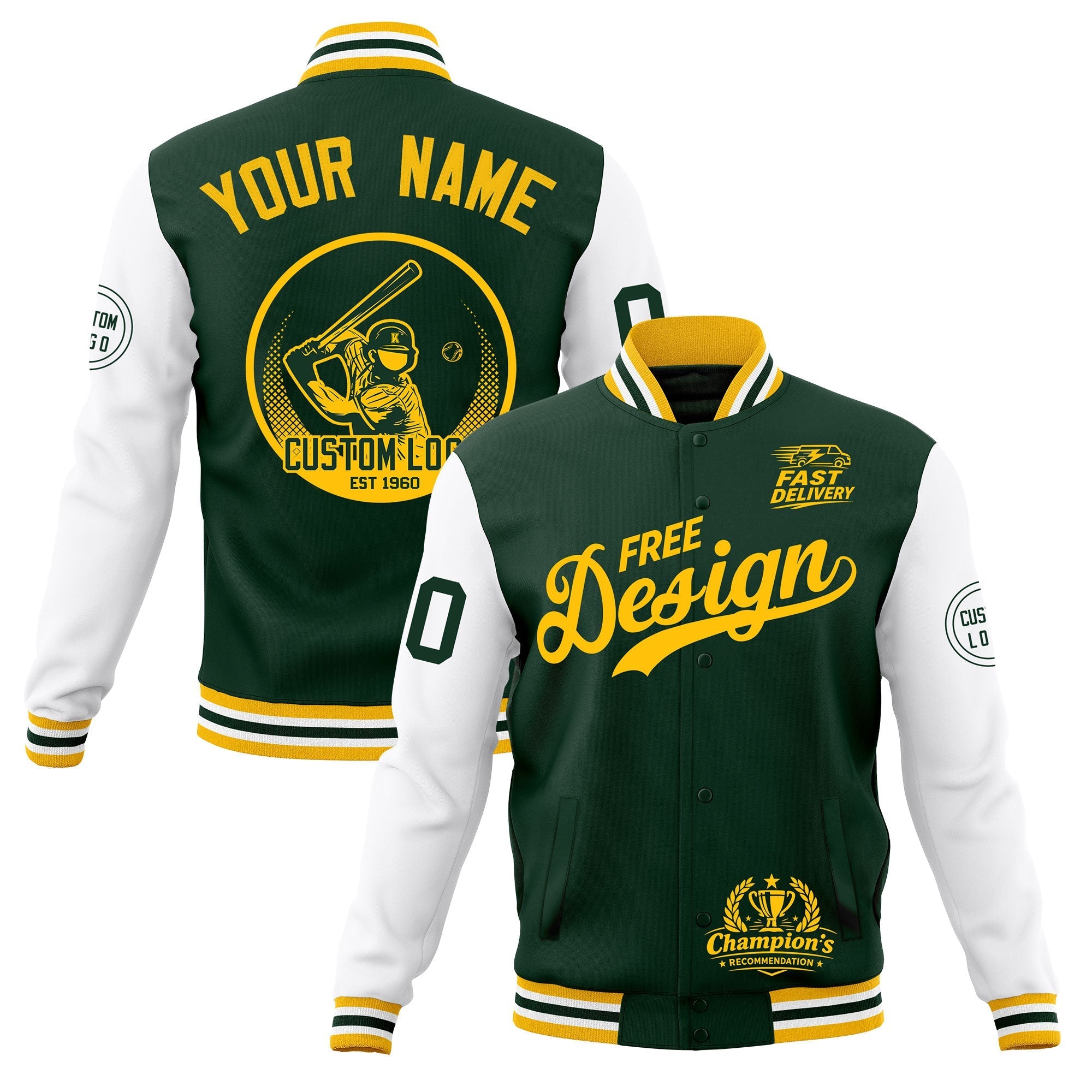 Custom Green Gold White Classic Style Full-Snap Breathable Jacket| KXKSHOP