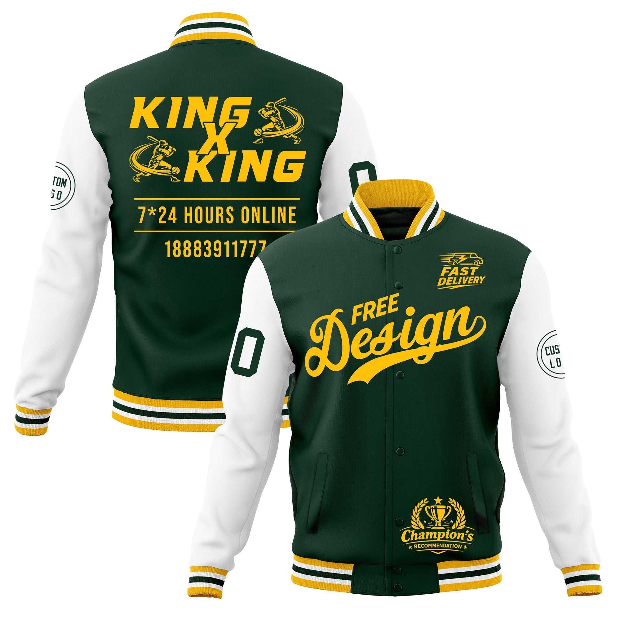 Custom Green Gold White Classic Style Full-Snap Wrinkle-Resistant Jacket| KXKSHOP