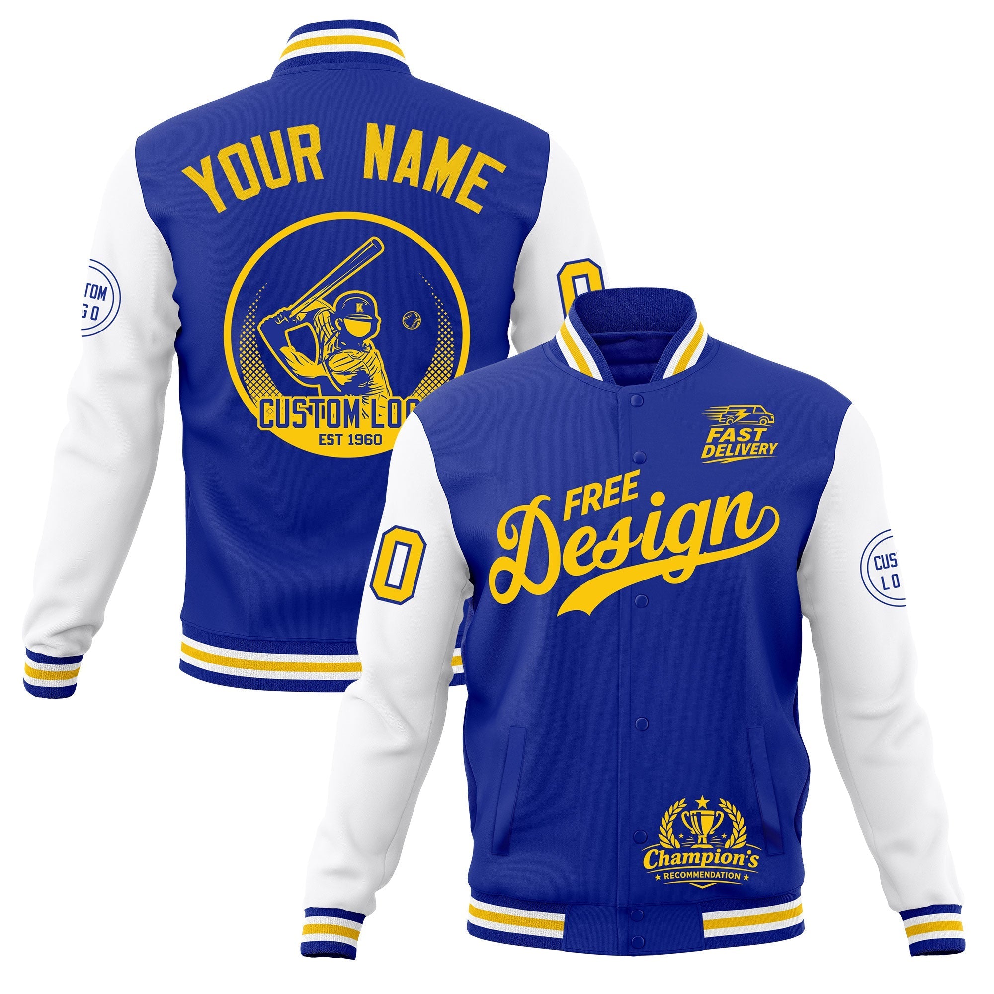 Custom Royal Blue White Gold Classic Style Full-Snap Breathable Jacket| KXKSHOP