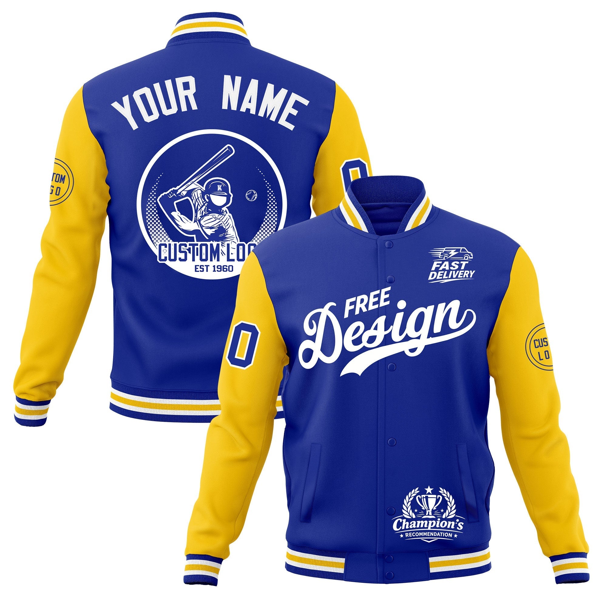 Custom Royal Blue White Gold Classic Style Full-Snap Breathable Jacket| KXKSHOP