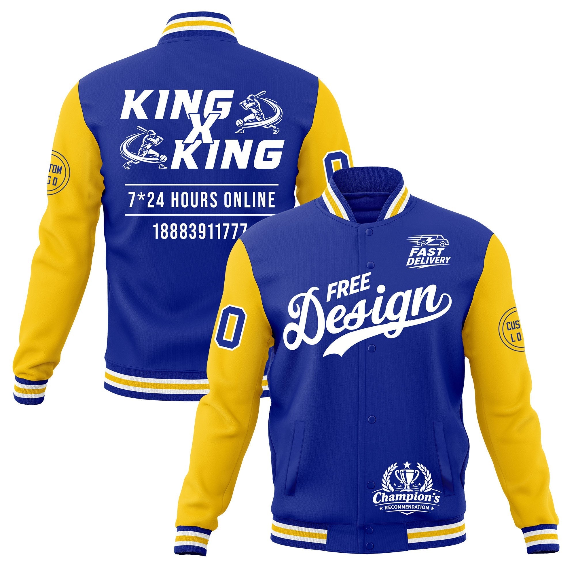 Custom Royal Blue White Gold Classic Style Full-Snap Wrinkle-Resistant Jacket| KXKSHOP