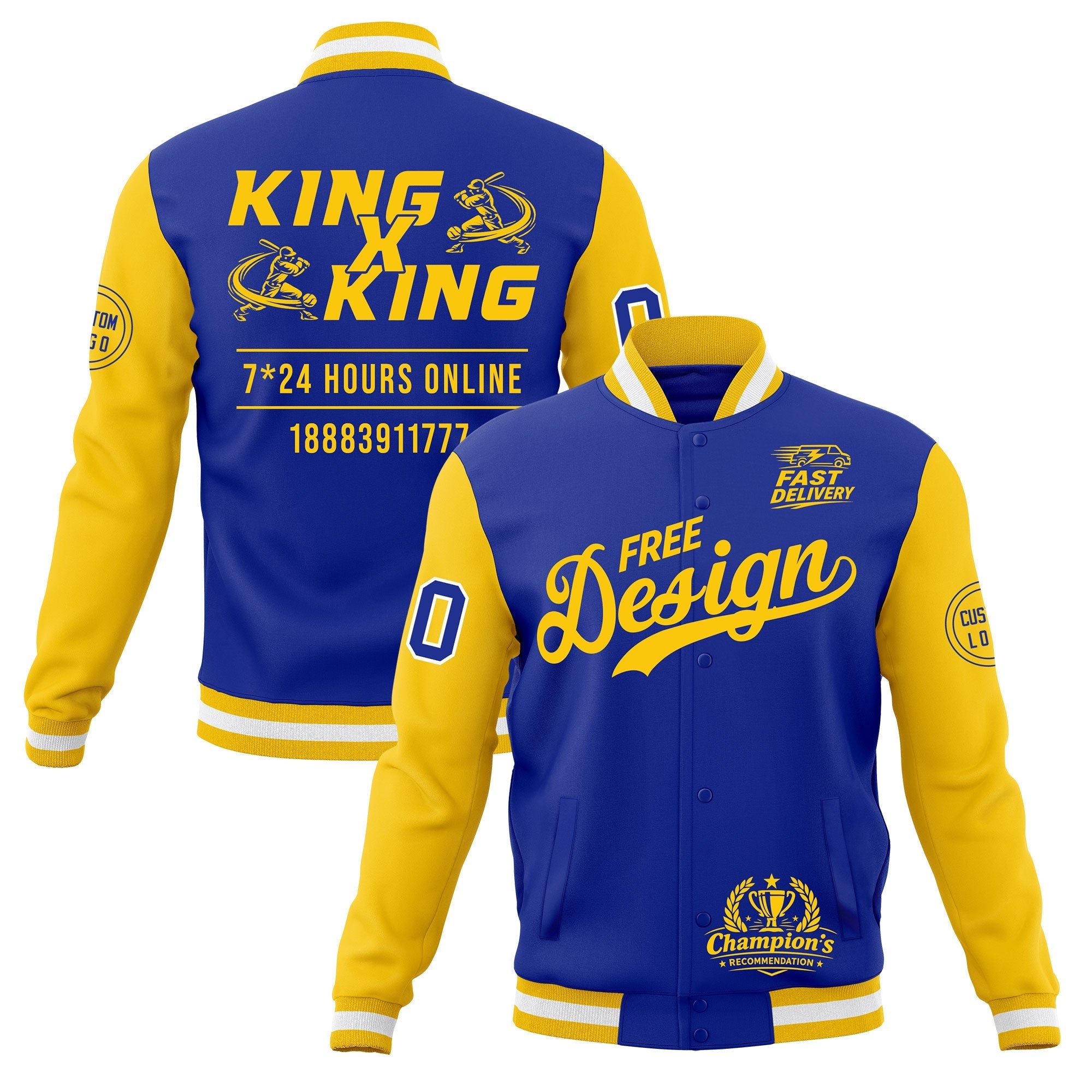 Custom Royal Blue Gold White Classic Style Full-Snap Wrinkle-Resistant Jacket| KXKSHOP
