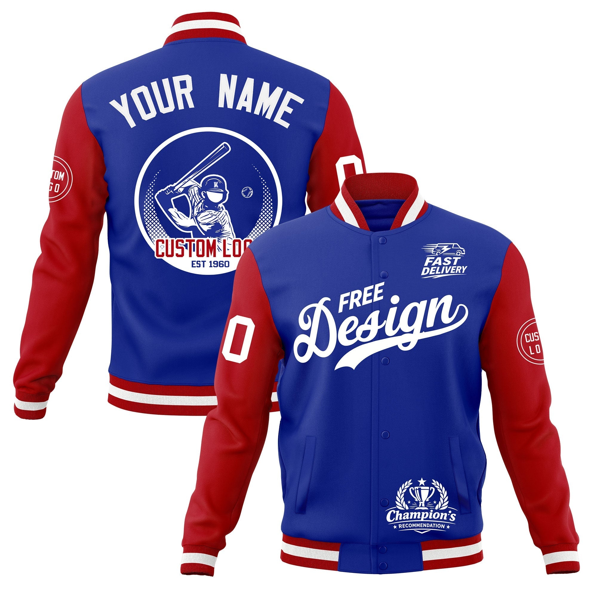 Custom Royal Blue Red White Classic Style Full-Snap Breathable Jacket| KXKSHOP