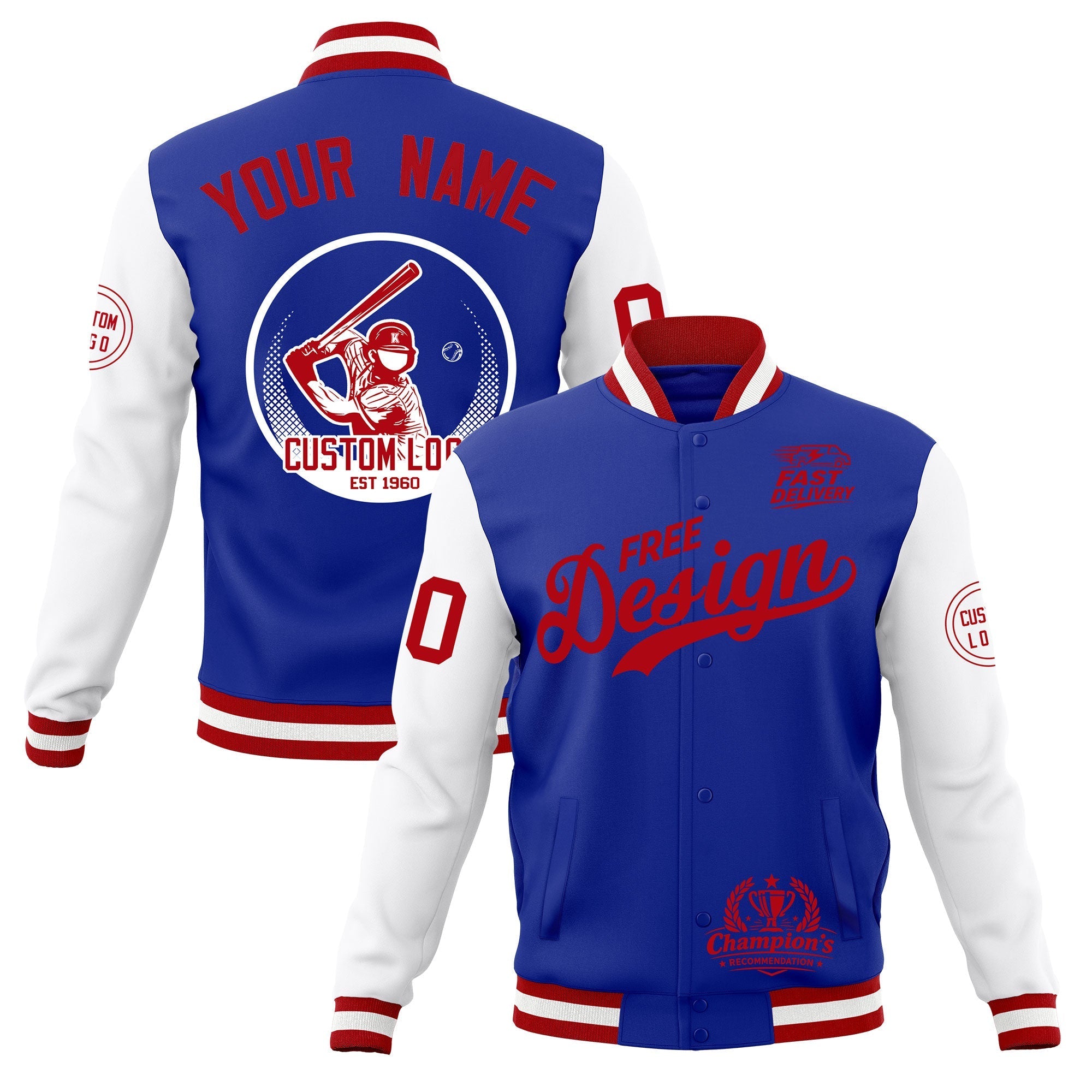 Custom Royal Blue Red White Classic Style Full-Snap Breathable Jacket| KXKSHOP