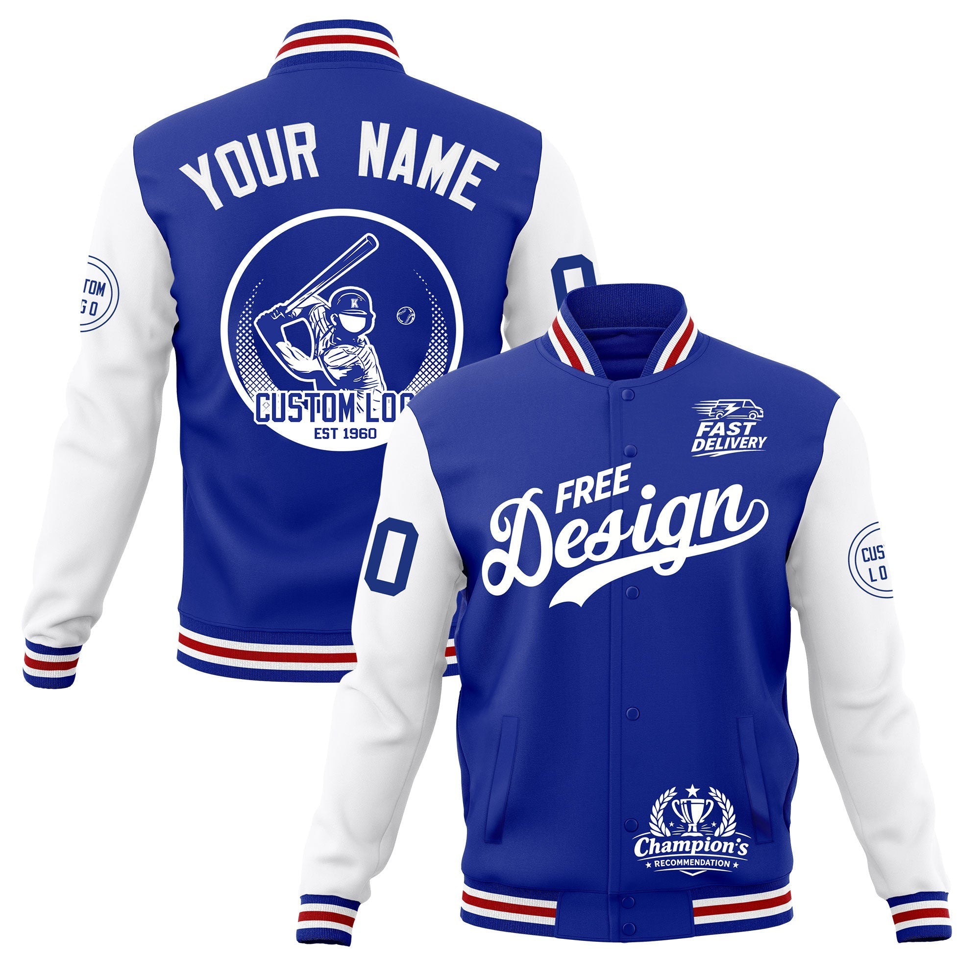 Custom Royal Blue White Red Classic Style Full-Snap Breathable Jacket| KXKSHOP
