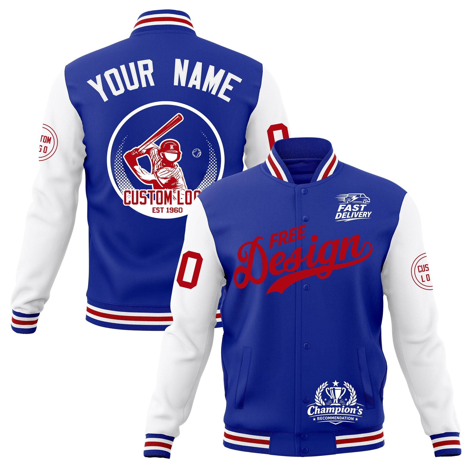 Custom Royal Blue White Red Classic Style Full-Snap Breathable Jacket| KXKSHOP