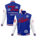 Custom Royal Blue White Red Classic Style Full-Snap Wrinkle-Resistant Jacket| KXKSHOP