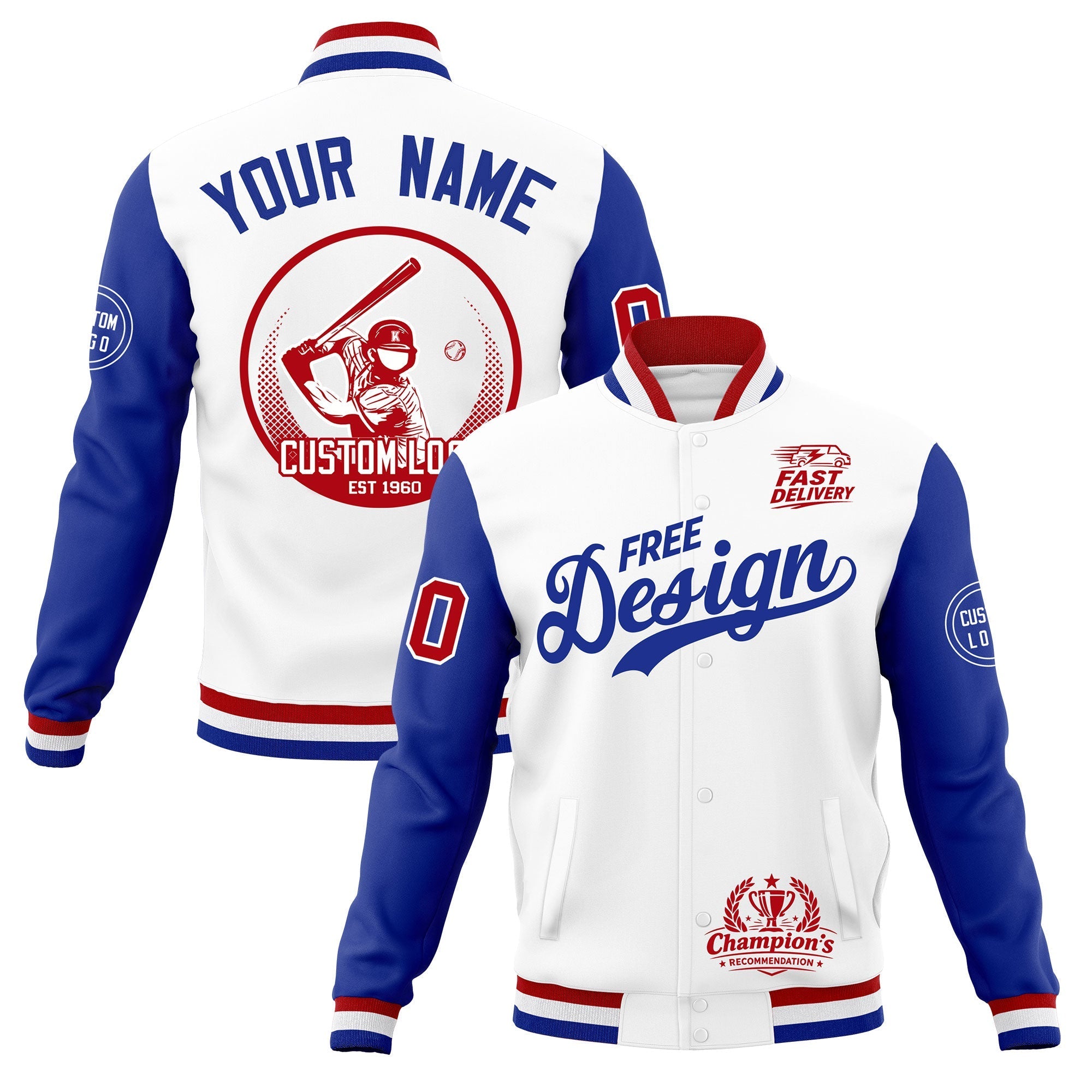 Custom White Red Royal Blue Classic Style Full-Snap Breathable Jacket| KXKSHOP