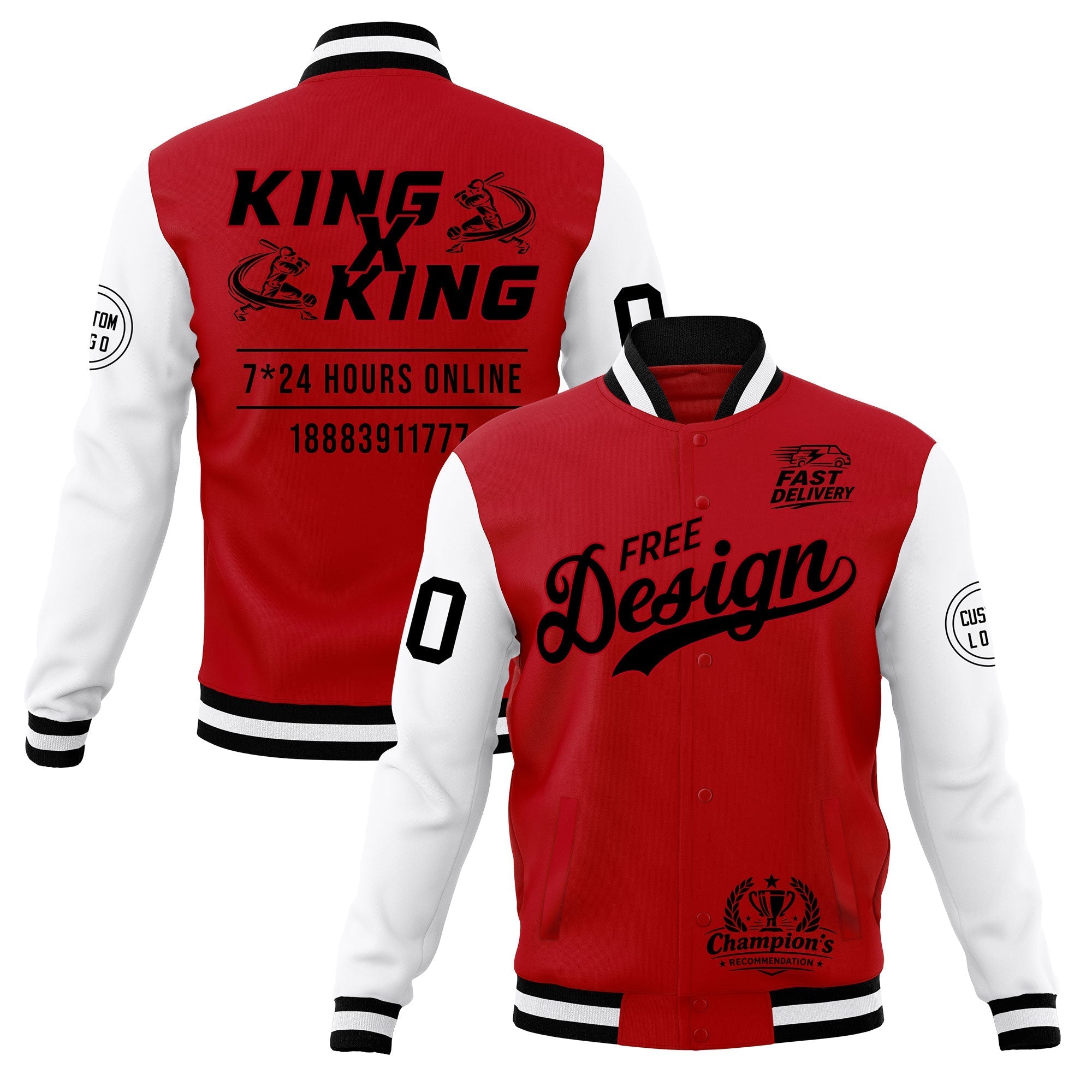 Custom Red Black White Classic Style Full-Snap Wrinkle-Resistant Jacket| KXKSHOP