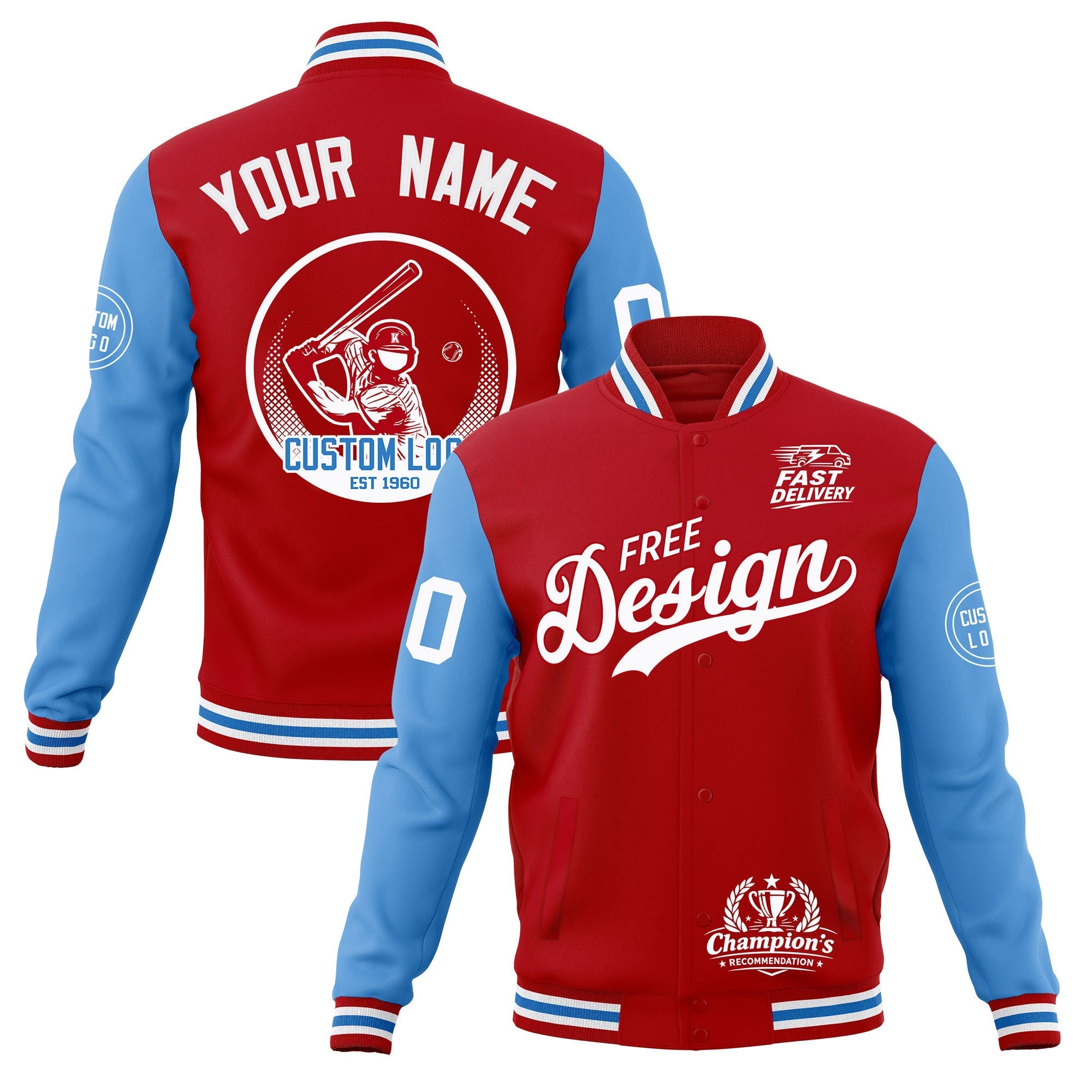 Custom Red White Light Blue Classic Style Full-Snap Breathable Jacket| KXKSHOP