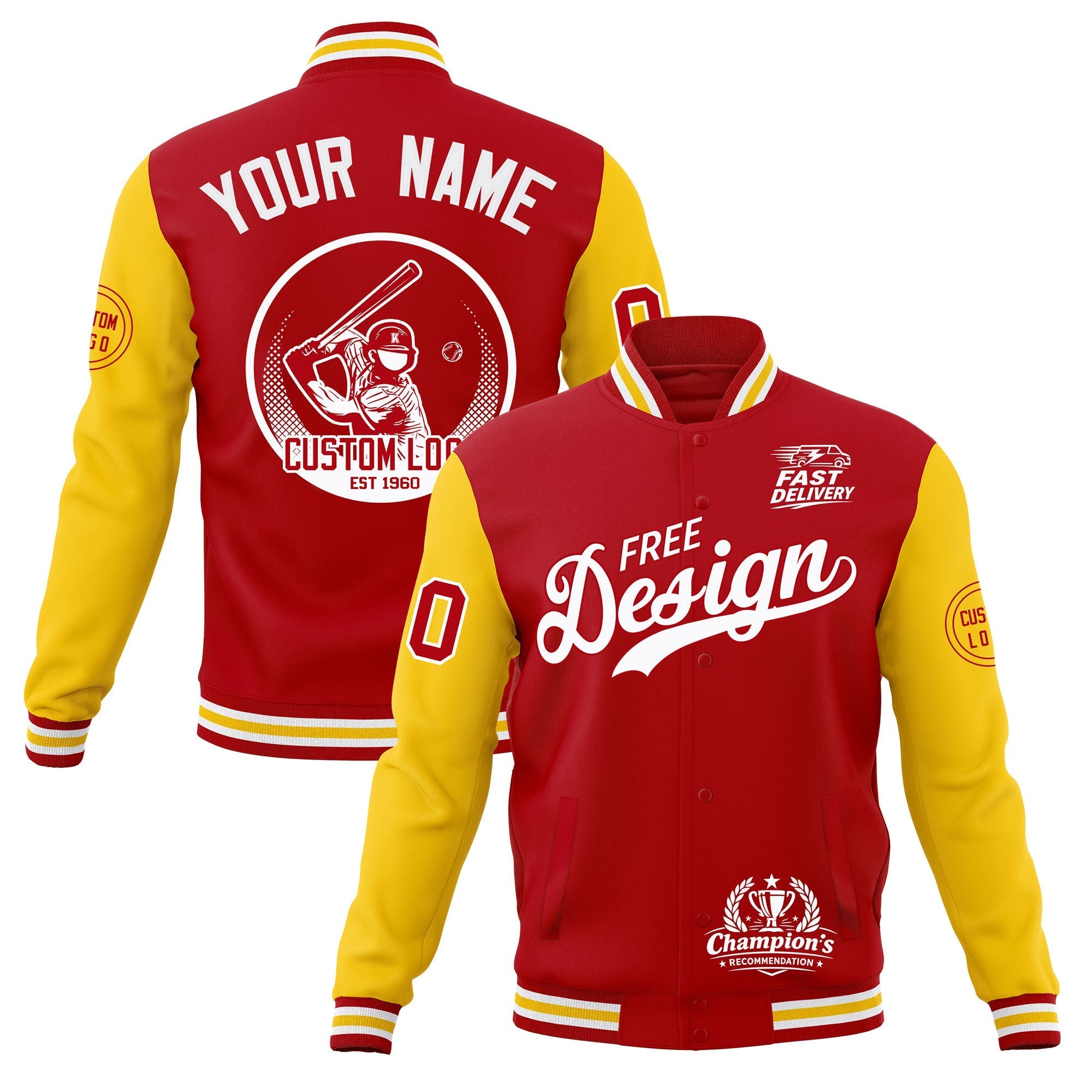 Custom Red White Gold Classic Style Full-Snap Breathable Jacket| KXKSHOP