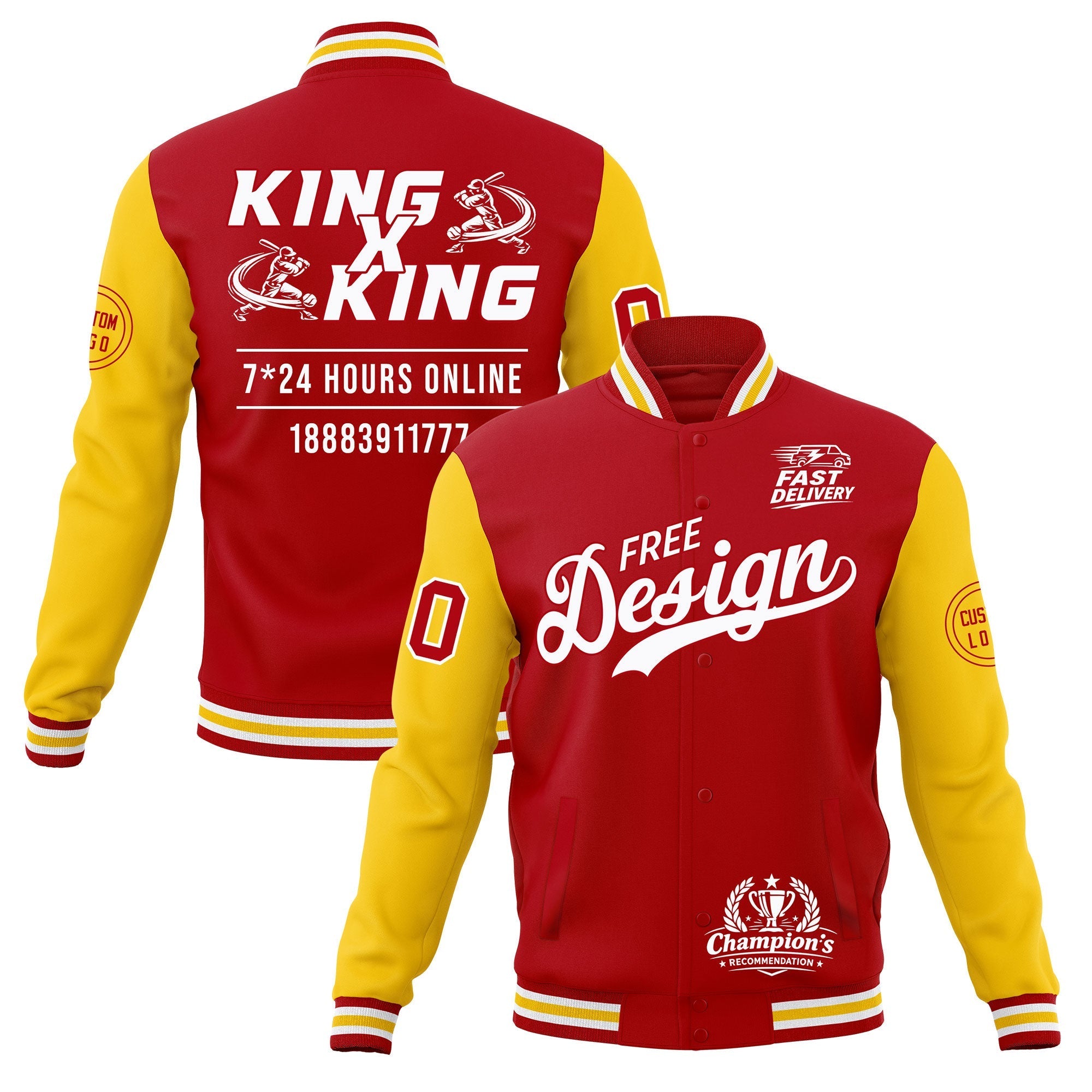 Custom Red White Gold Classic Style Full-Snap Wrinkle-Resistant Jacket| KXKSHOP
