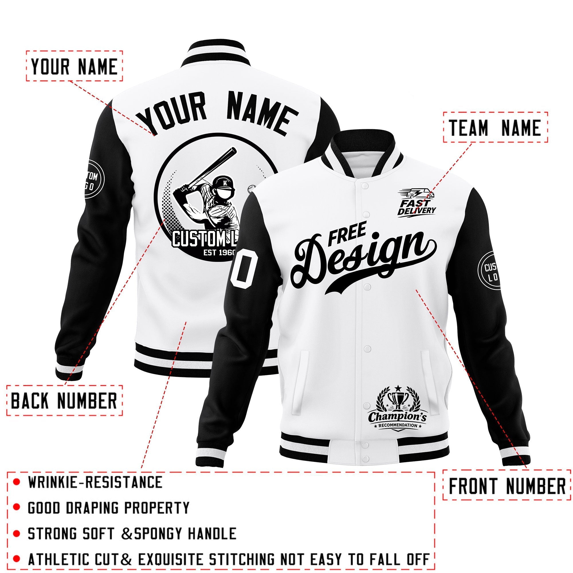 Custom White Black Classic Style Full-Snap Breathable Jacket| KXKSHOP