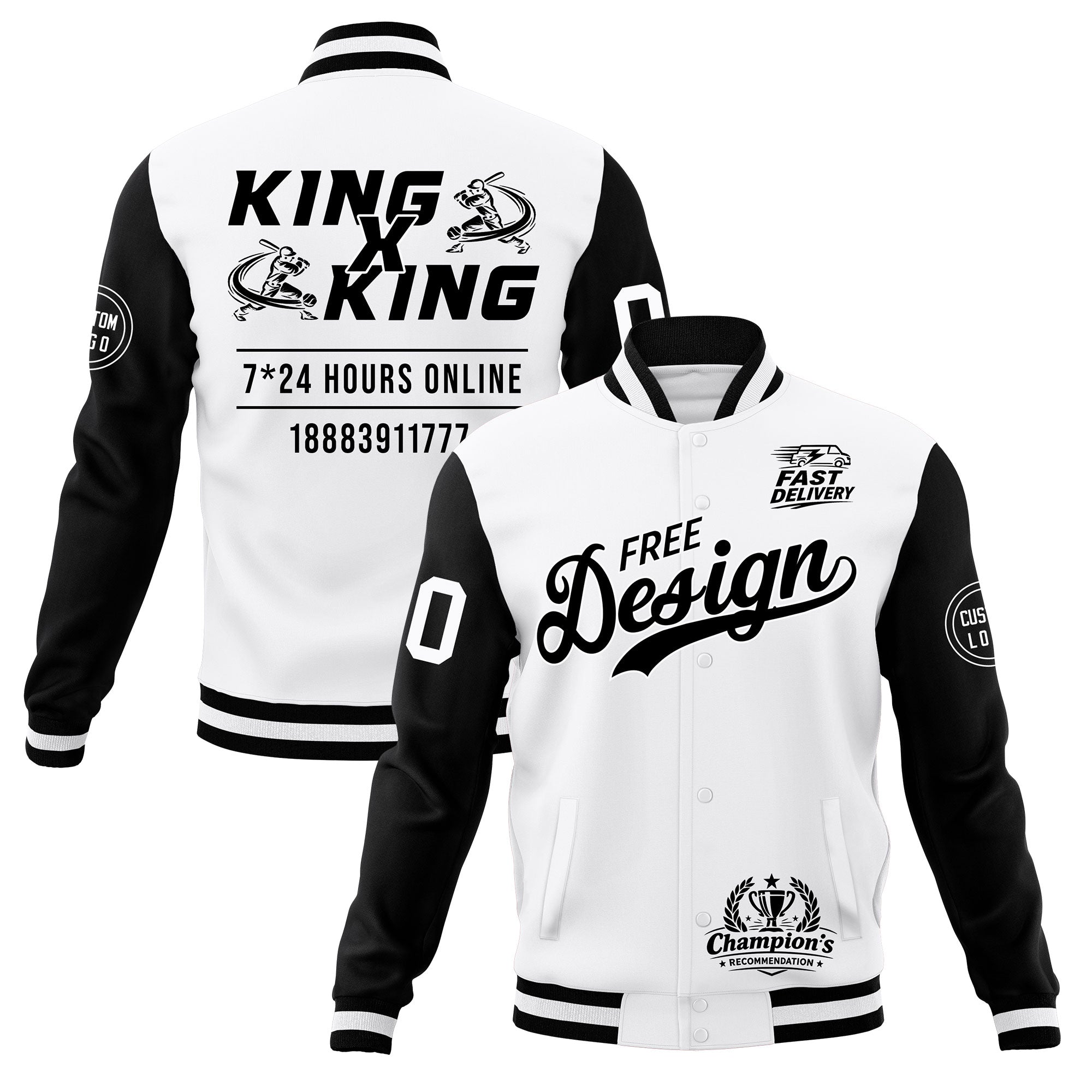 Custom White Black Classic Style Full-Snap Wrinkle-Resistant Jacket| KXKSHOP