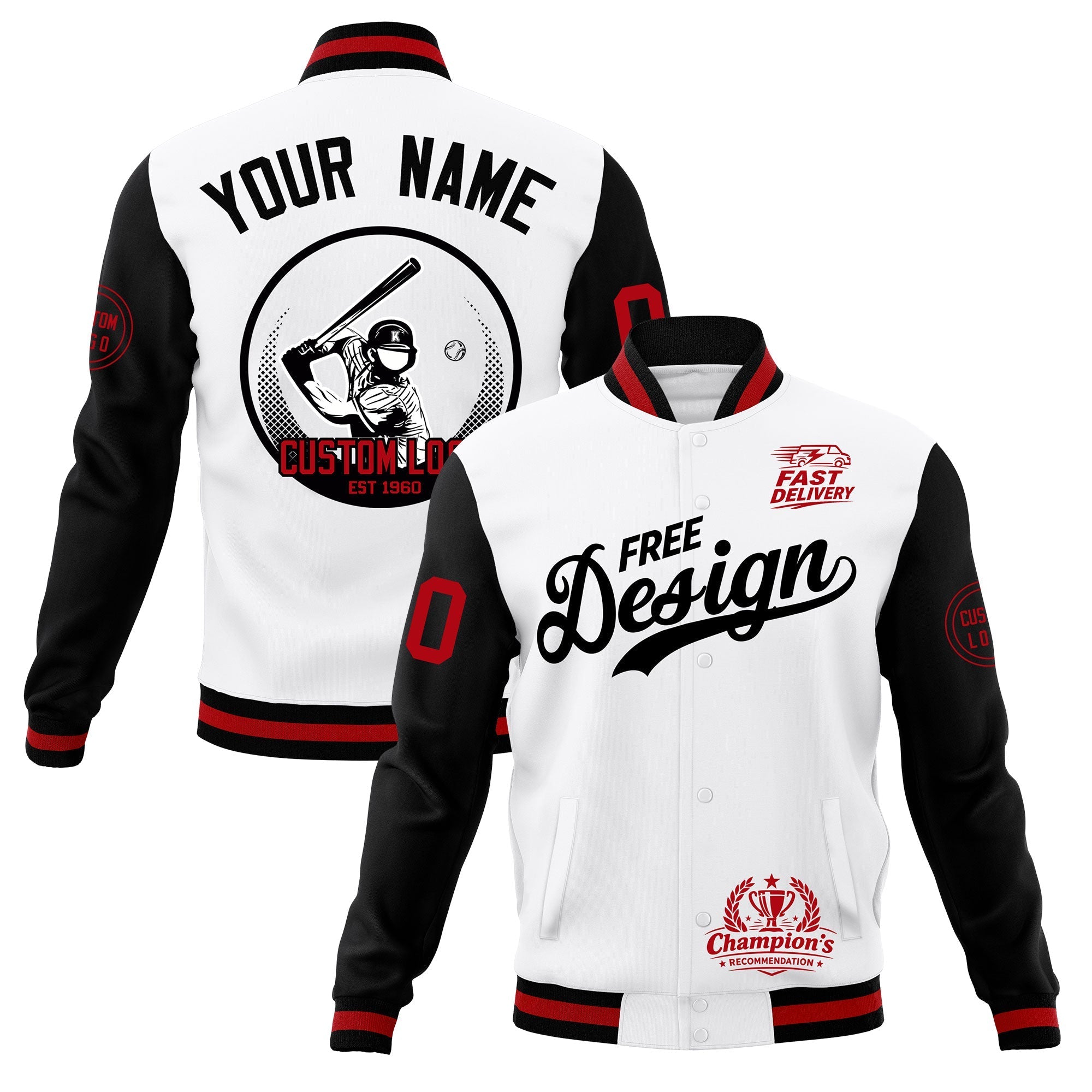 Custom White Black Red Classic Style Full-Snap Breathable Jacket| KXKSHOP