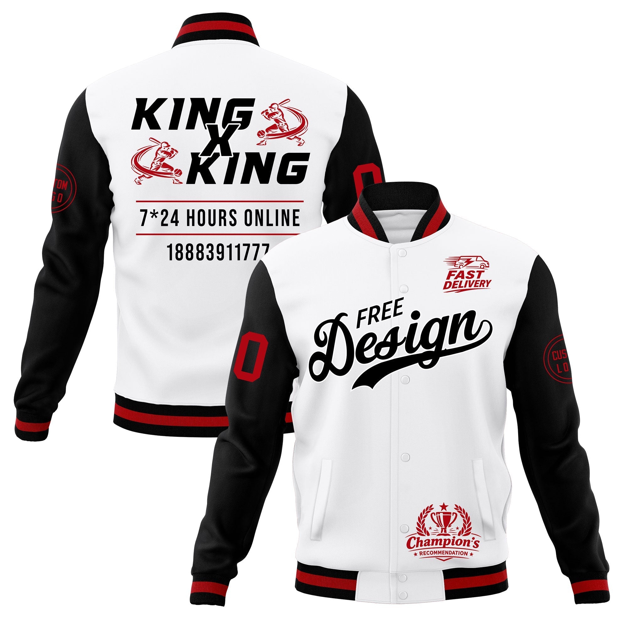 Custom White Black Red Classic Style Full-Snap Wrinkle-Resistant Jacket| KXKSHOP