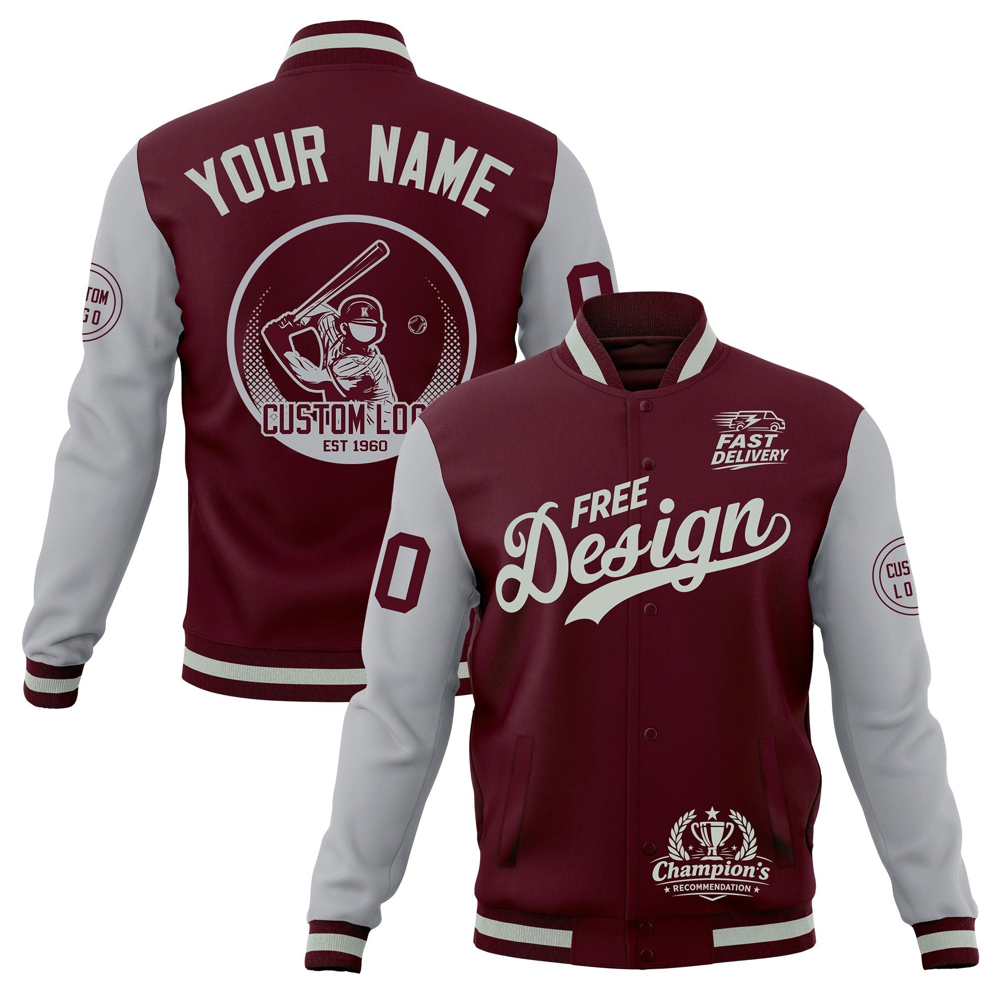 Custom Crimson Gray Classic Style Full-Snap Breathable Jacket| KXKSHOP
