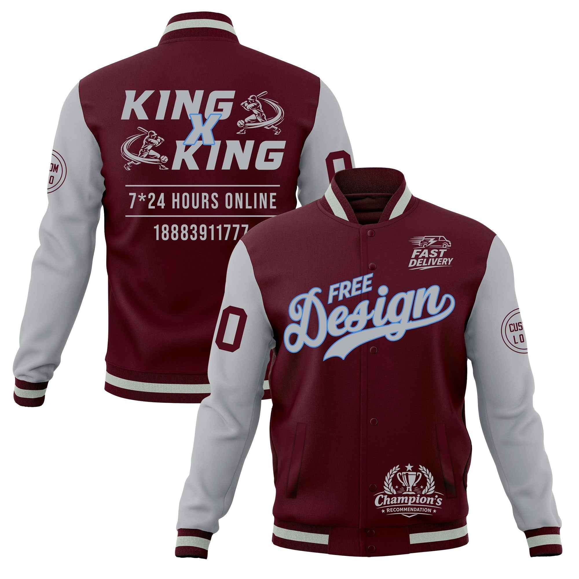 Custom Crimson Gray Classic Style Full-Snap Wrinkle-Resistant Jacket| KXKSHOP