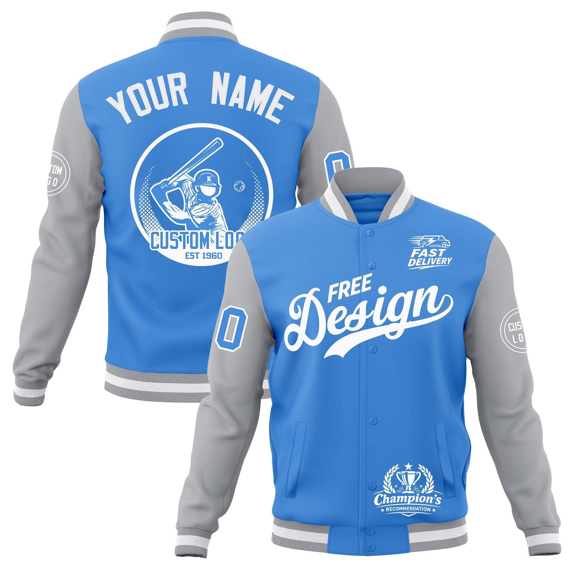 Custom Powder Blue Gray White Classic Style Full-Snap Breathable Jacket| KXKSHOP