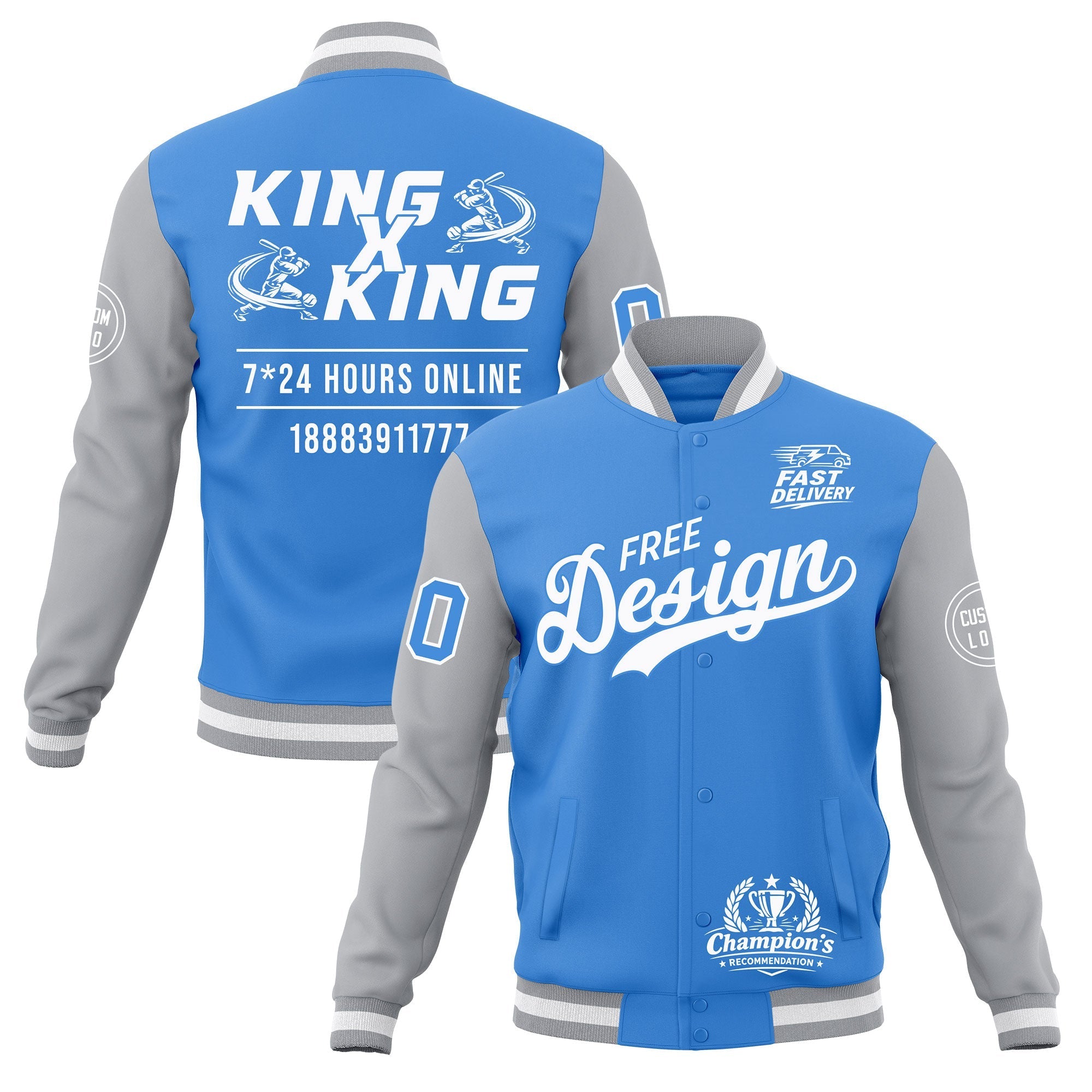 Custom Powder Blue Gray White Classic Style Full-Snap Wrinkle-Resistant Jacket| KXKSHOP