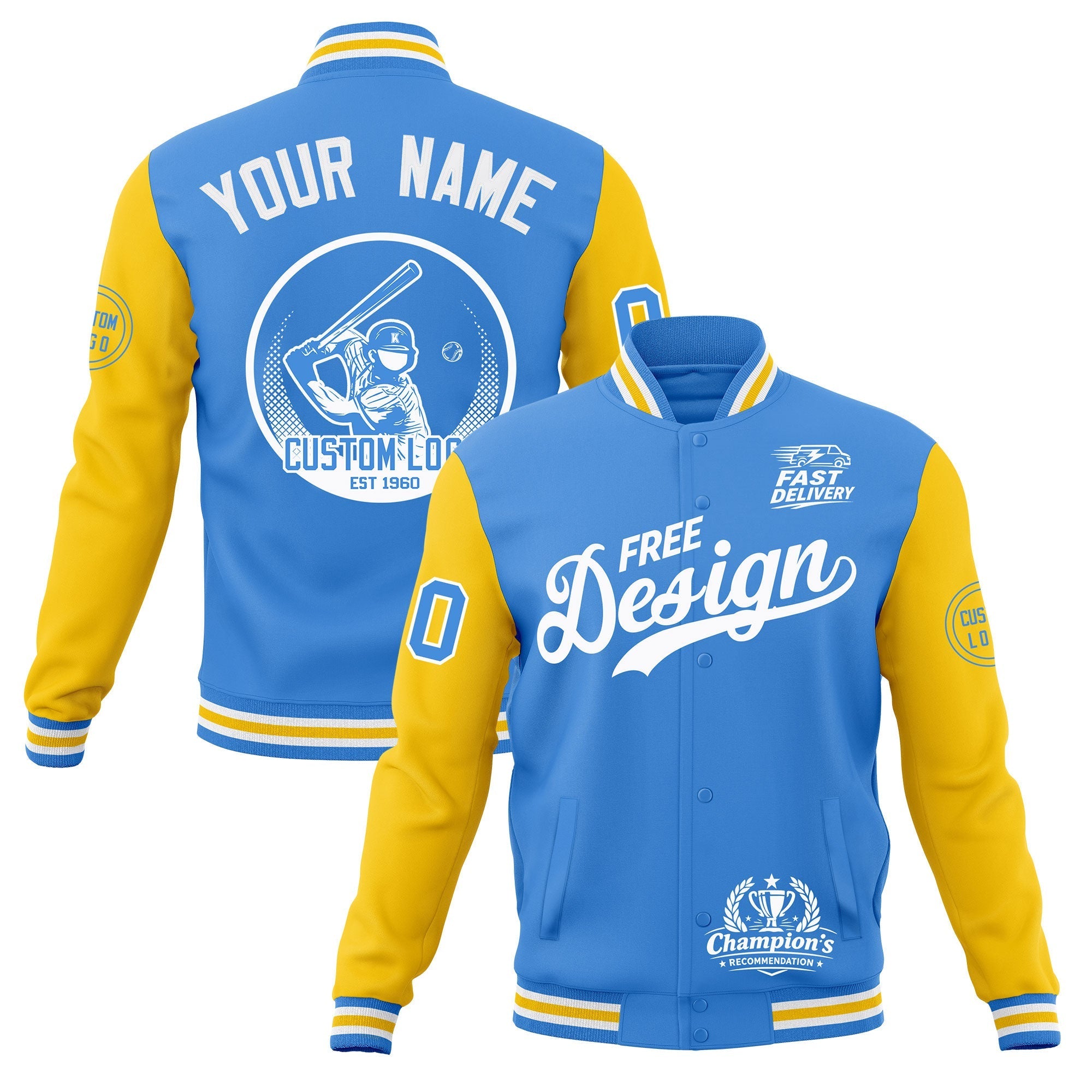 Custom Powder Blue Light Blue White Classic Style Full-Snap Breathable Jacket| KXKSHOP