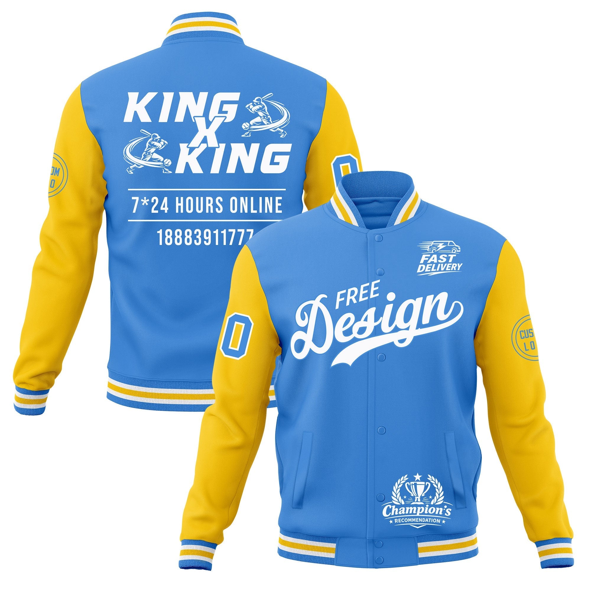 Custom Powder Blue Light Blue White Classic Style Full-Snap Wrinkle-Resistant Jacket| KXKSHOP