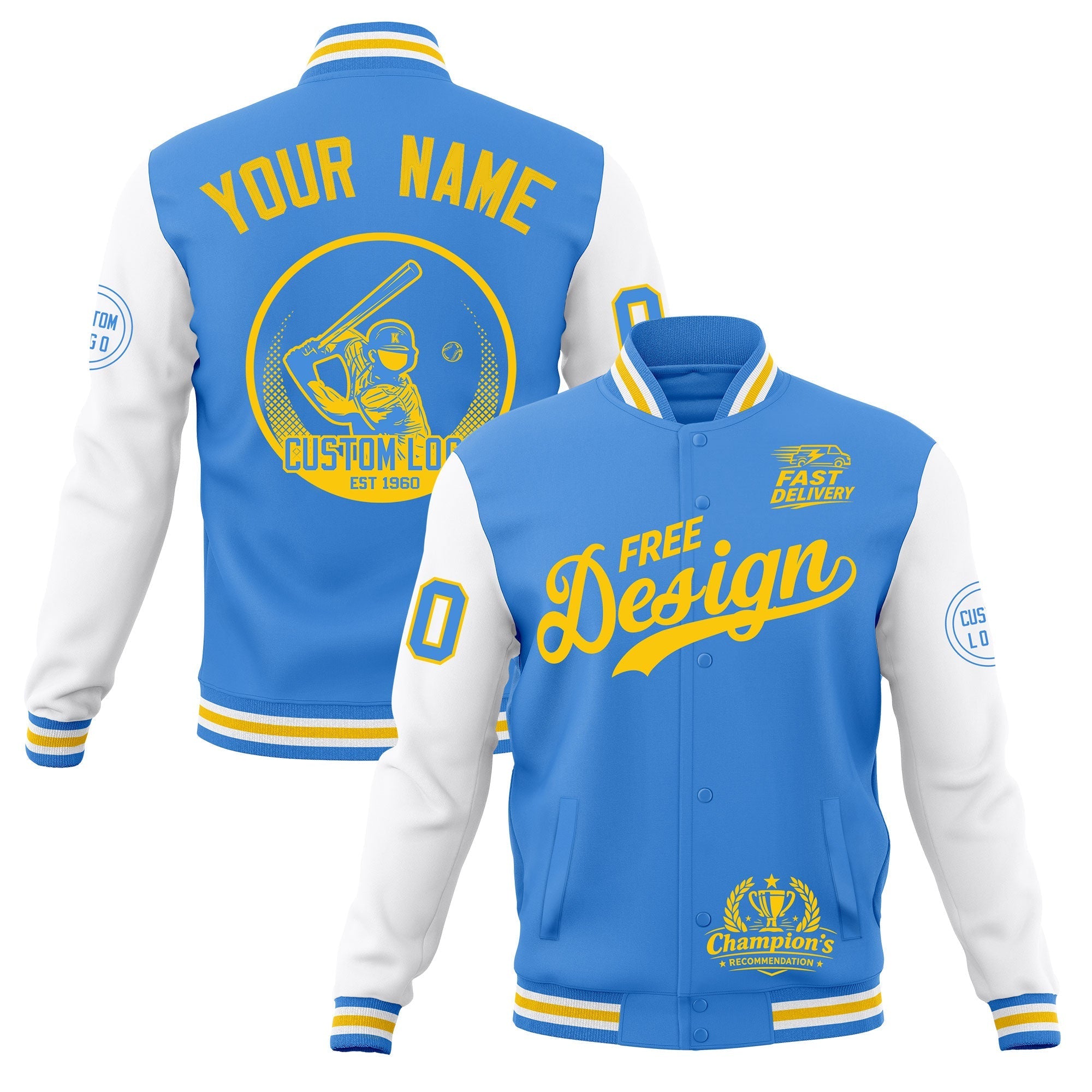Custom Powder Blue Light Blue White Classic Style Full-Snap Breathable Jacket| KXKSHOP