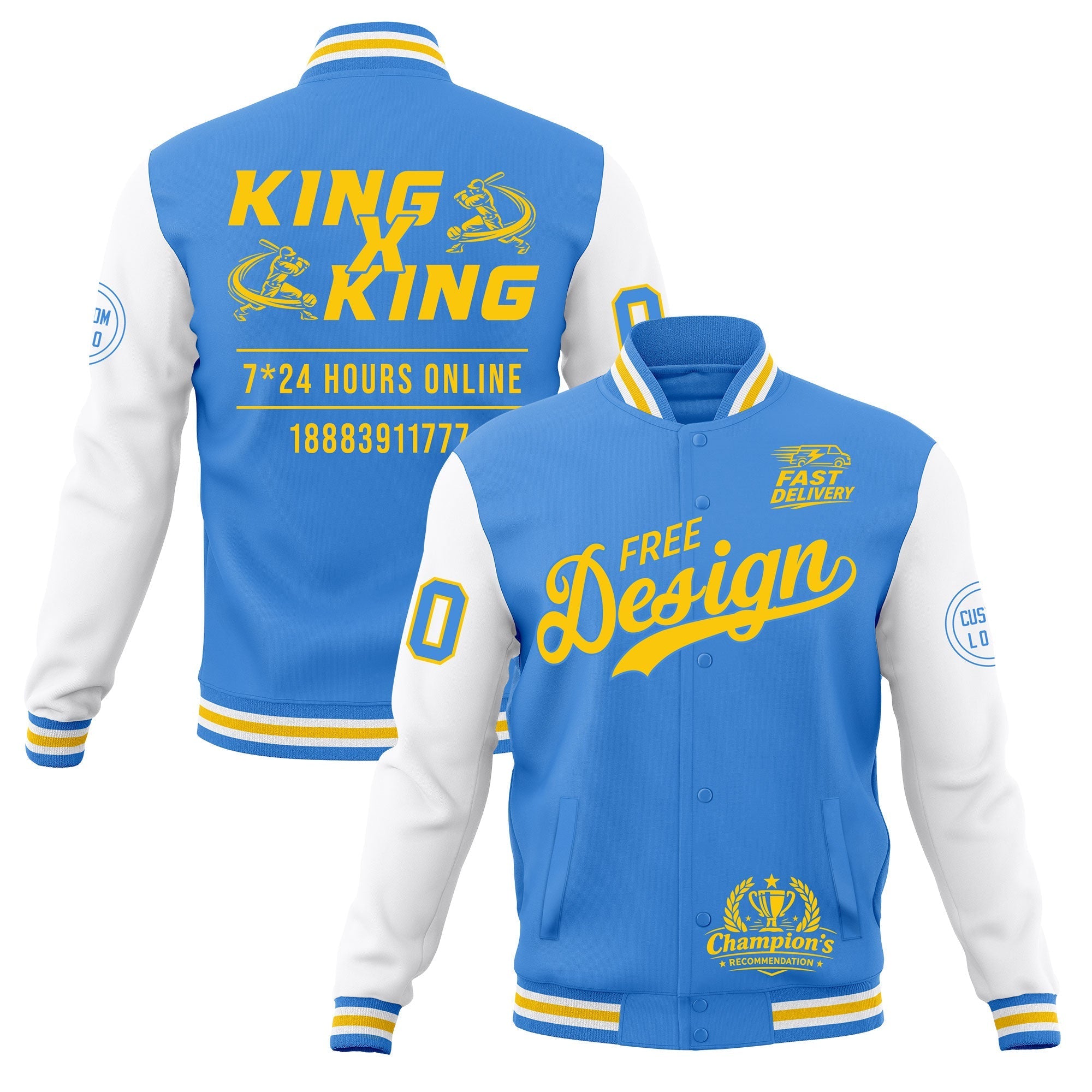 Custom Powder Blue Light Blue White Classic Style Full-Snap Wrinkle-Resistant Jacket| KXKSHOP