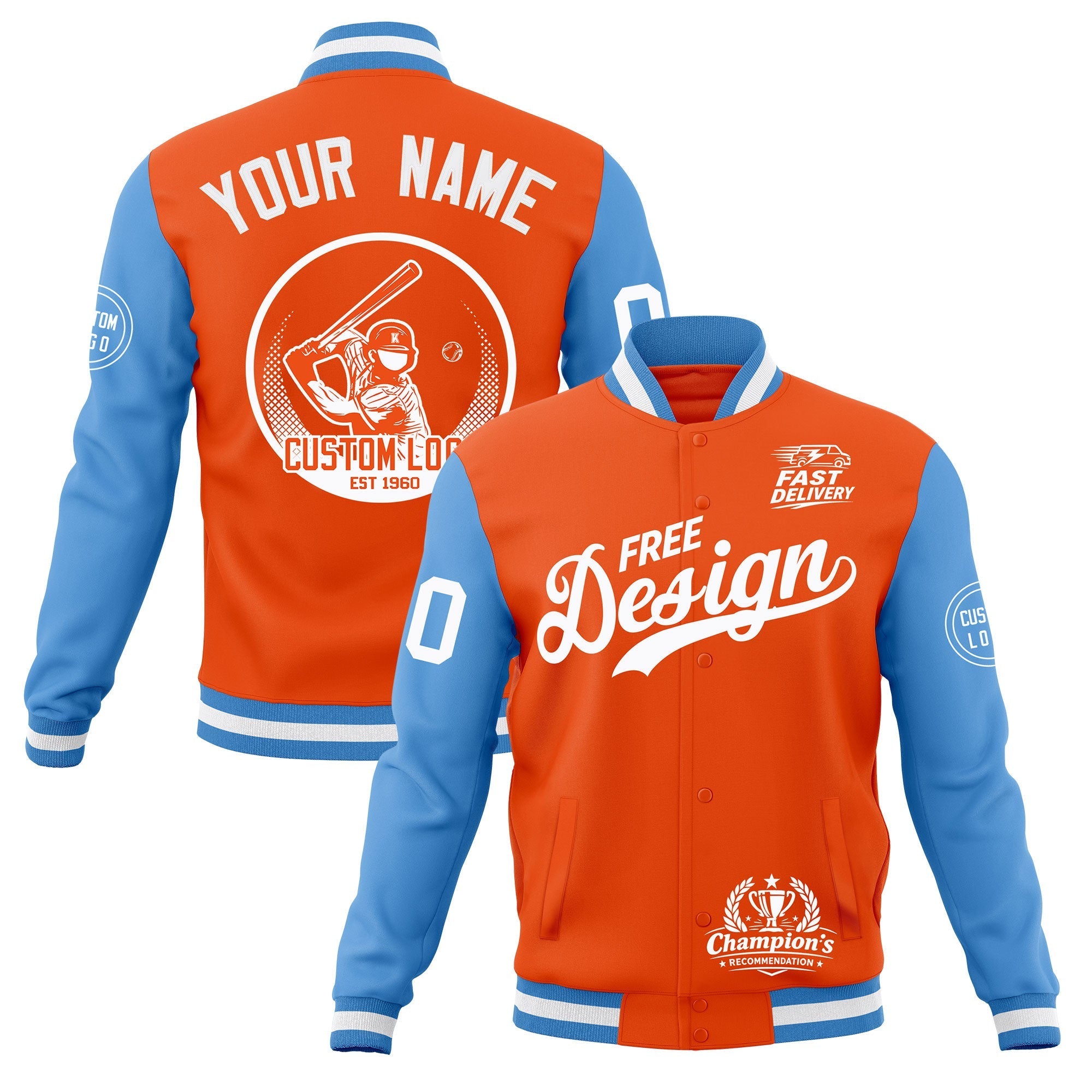 Custom Orange Light Blue White Classic Style Full-Snap Breathable Jacket| KXKSHOP