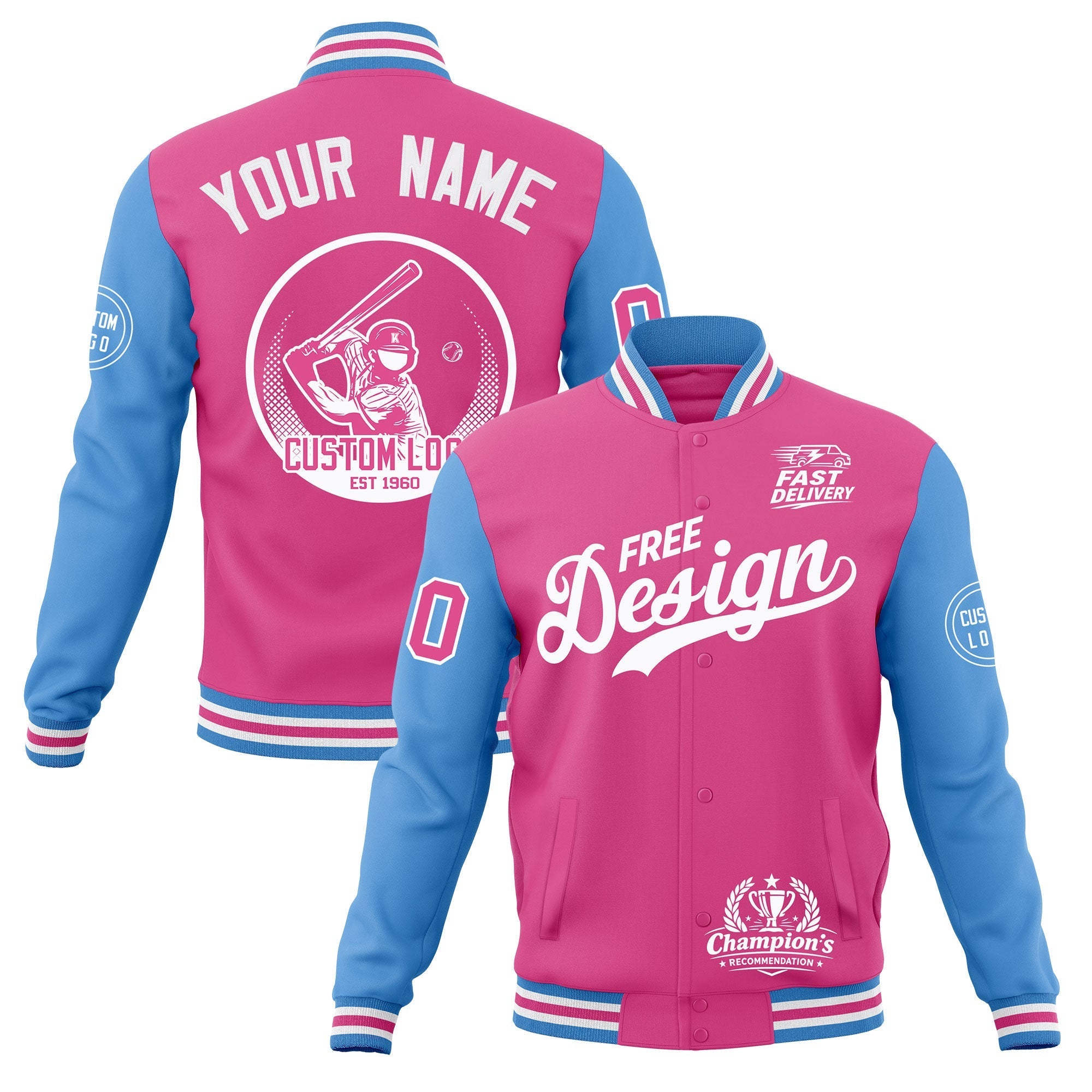 Custom Pink Light Blue White Classic Style Full-Snap Breathable Jacket| KXKSHOP