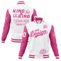 Custom White Pink Classic Style Full-Snap Wrinkle-Resistant Jacket| KXKSHOP
