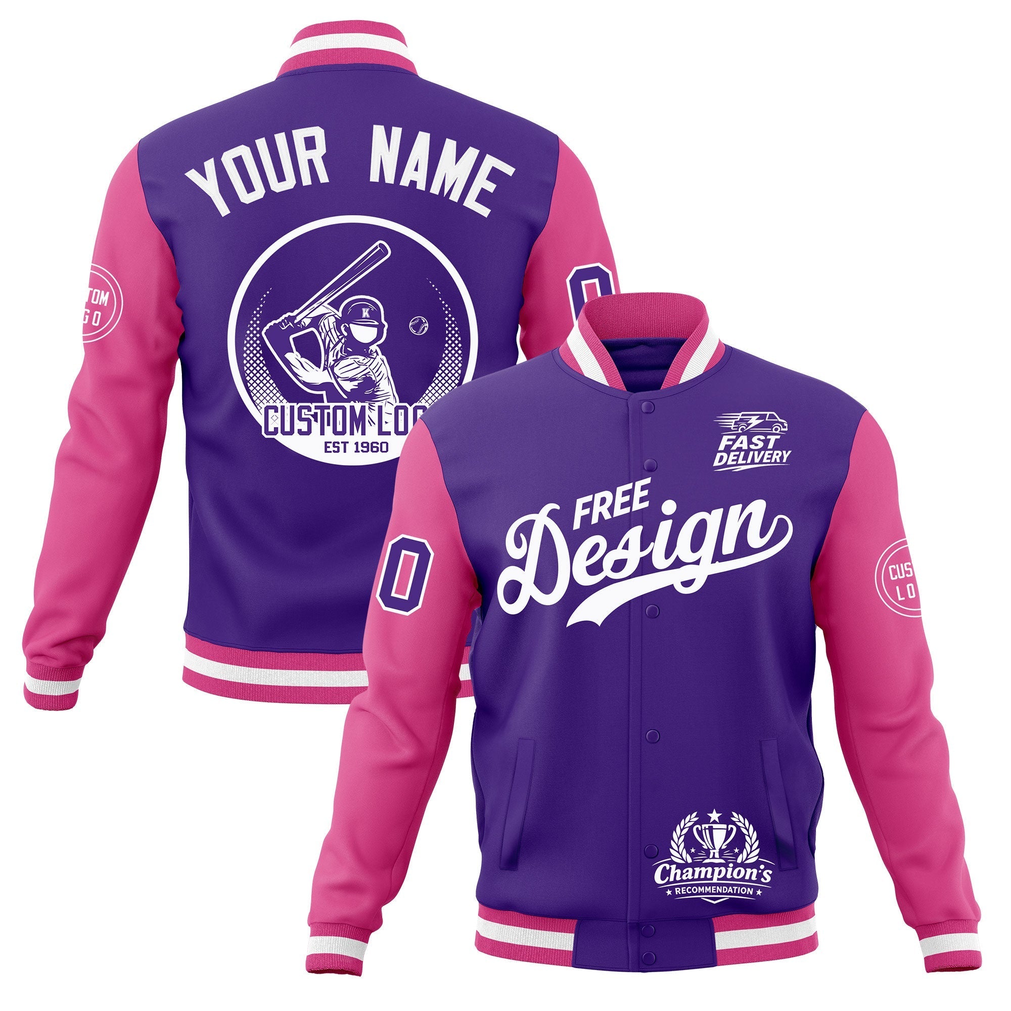 Custom Purple Pink White Classic Style Full-Snap Breathable Jacket| KXKSHOP