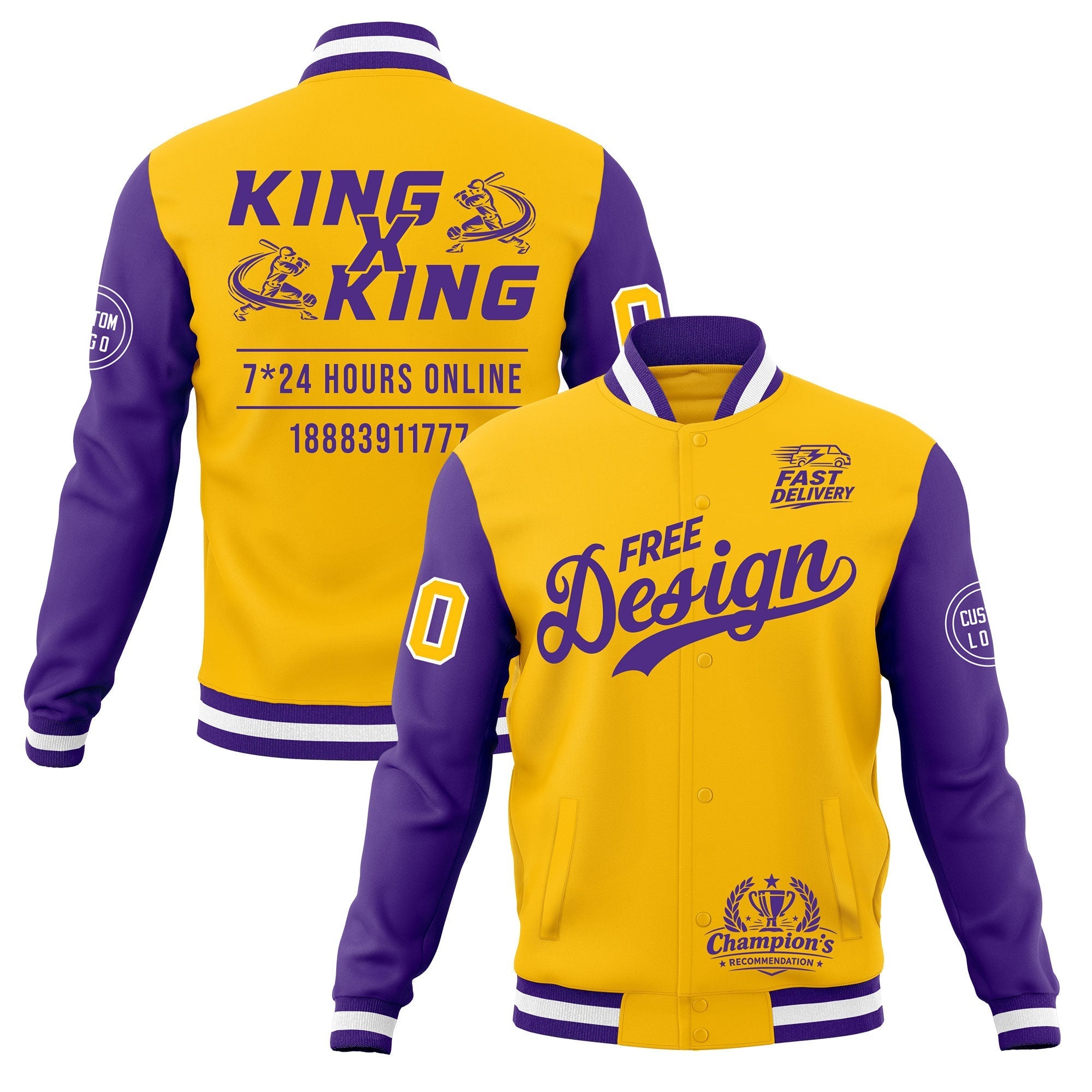 Custom Gold Purple White Classic Style Full-Snap Wrinkle-Resistant Jacket| KXKSHOP