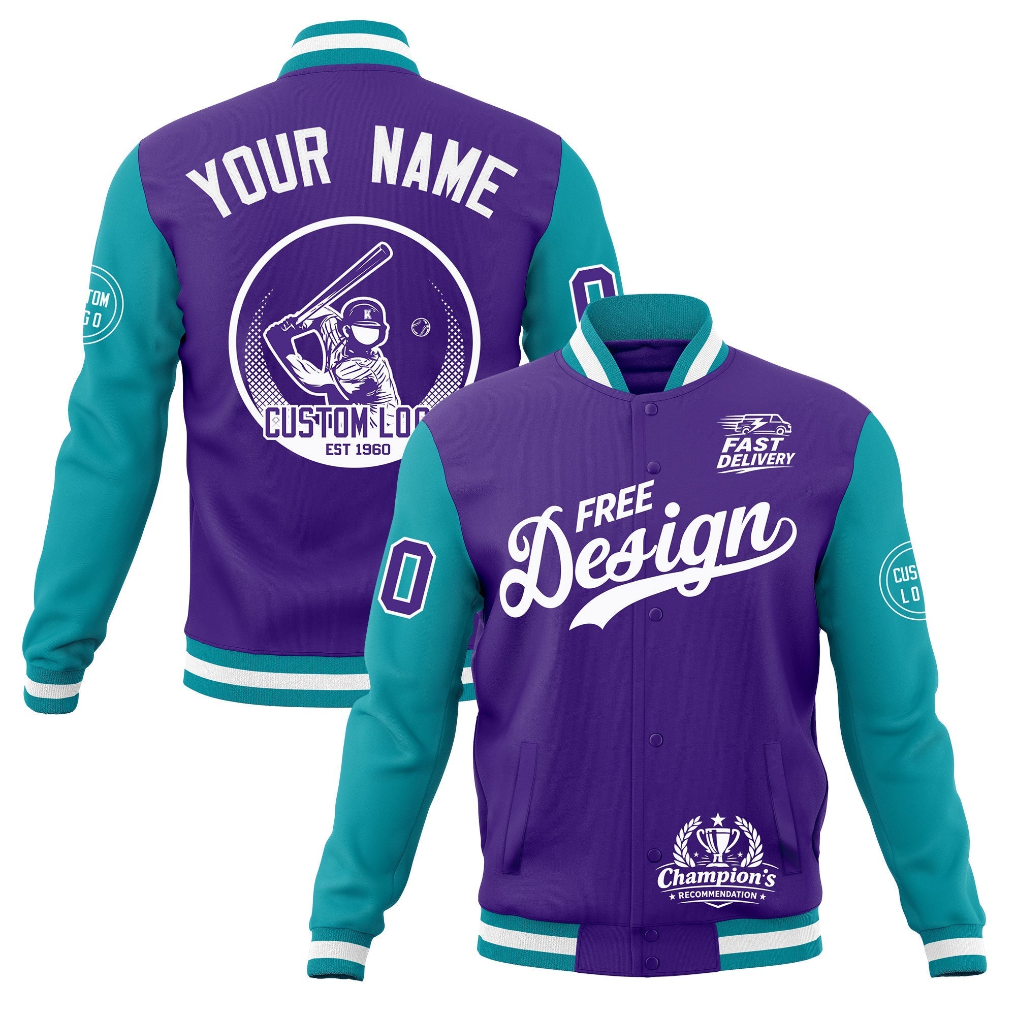 Custom Purple Teal White Classic Style Full-Snap Breathable Jacket| KXKSHOP