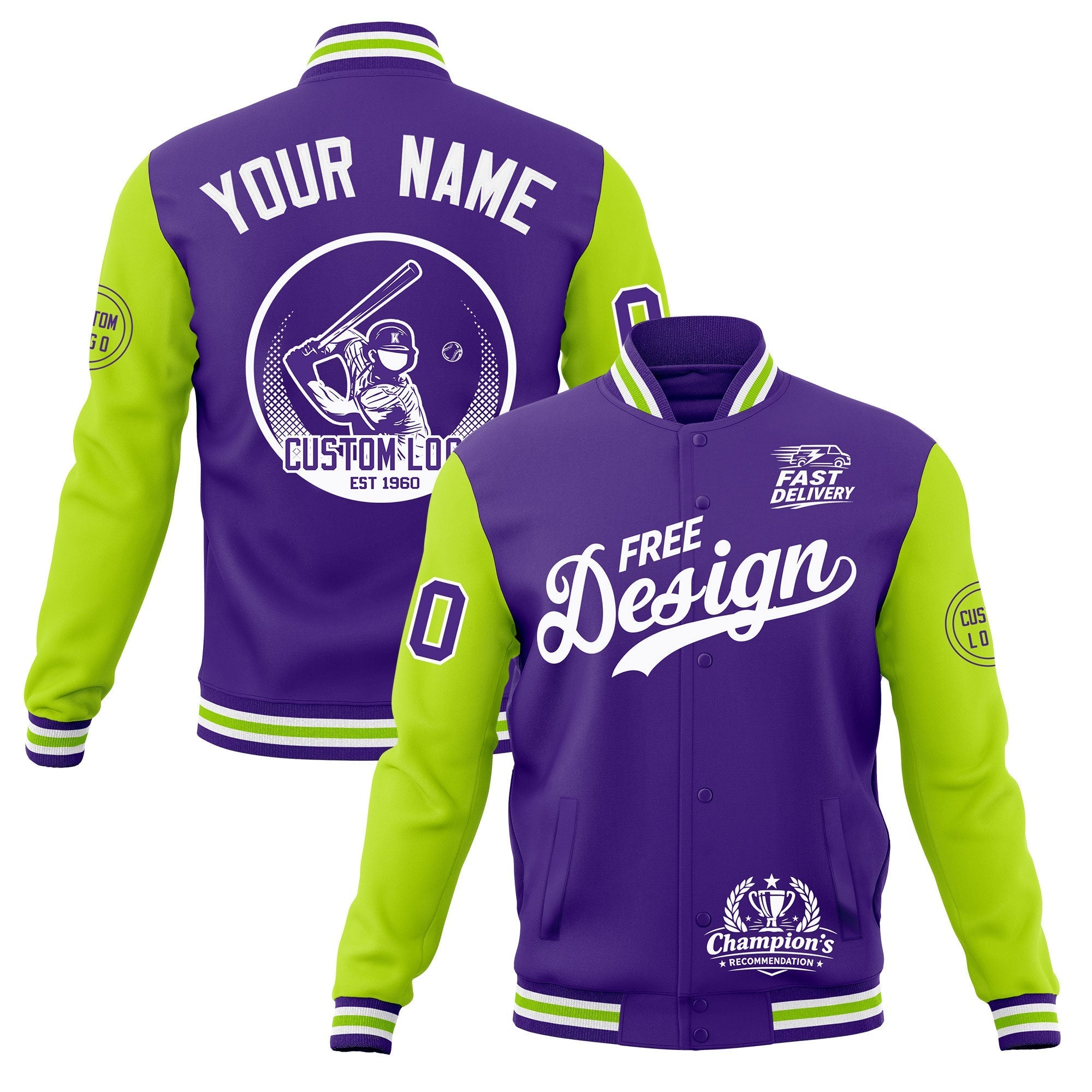 Custom Purple White Neon Green Classic Style Full-Snap Breathable Jacket| KXKSHOP