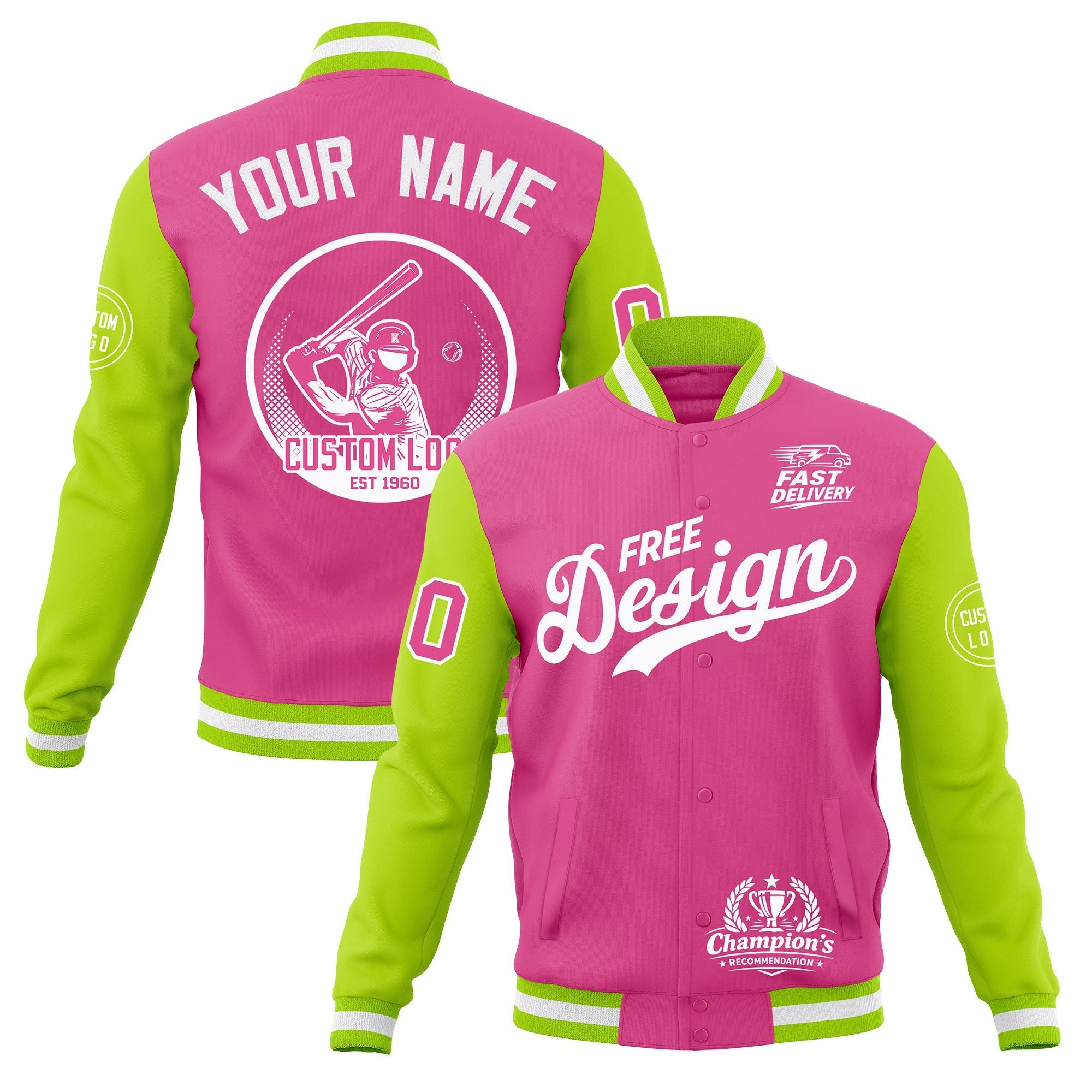 Custom Pink Neon Green White Classic Style Full-Snap Breathable Jacket| KXKSHOP