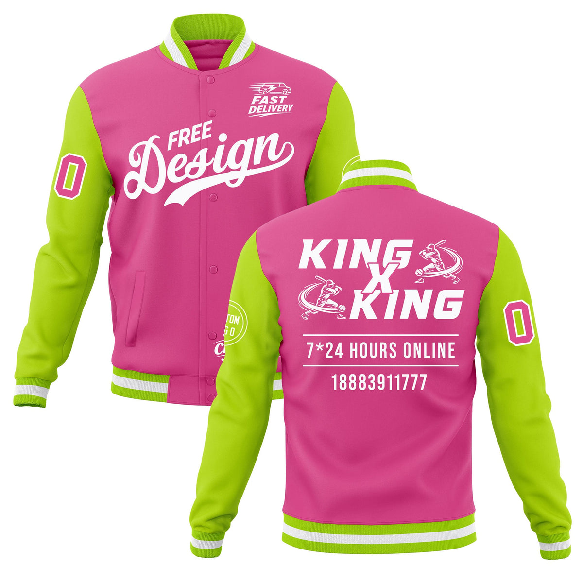 Custom Pink Neon Green White Classic Style Full-Snap Wrinkle-Resistant Jacket| KXKSHOP