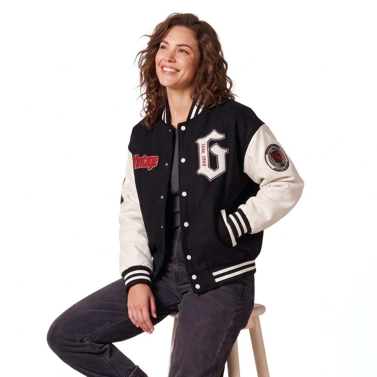Vintage 1996 Faux Leather Sleeve Varsity Jacket - Black and White Letterman Jacket