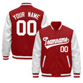 Custom Red White Raglan Sleeves Varsity Full-Snap Leather Sleeves Letterman Jacket| KXKSHOP